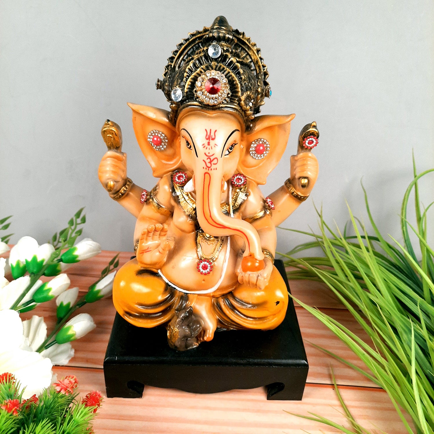 Ganesh Idol | Lord Ganesha Statue Murti - For Puja, Home & Entrance Living Room Decor & Gift - 11 Inch - Apkamart