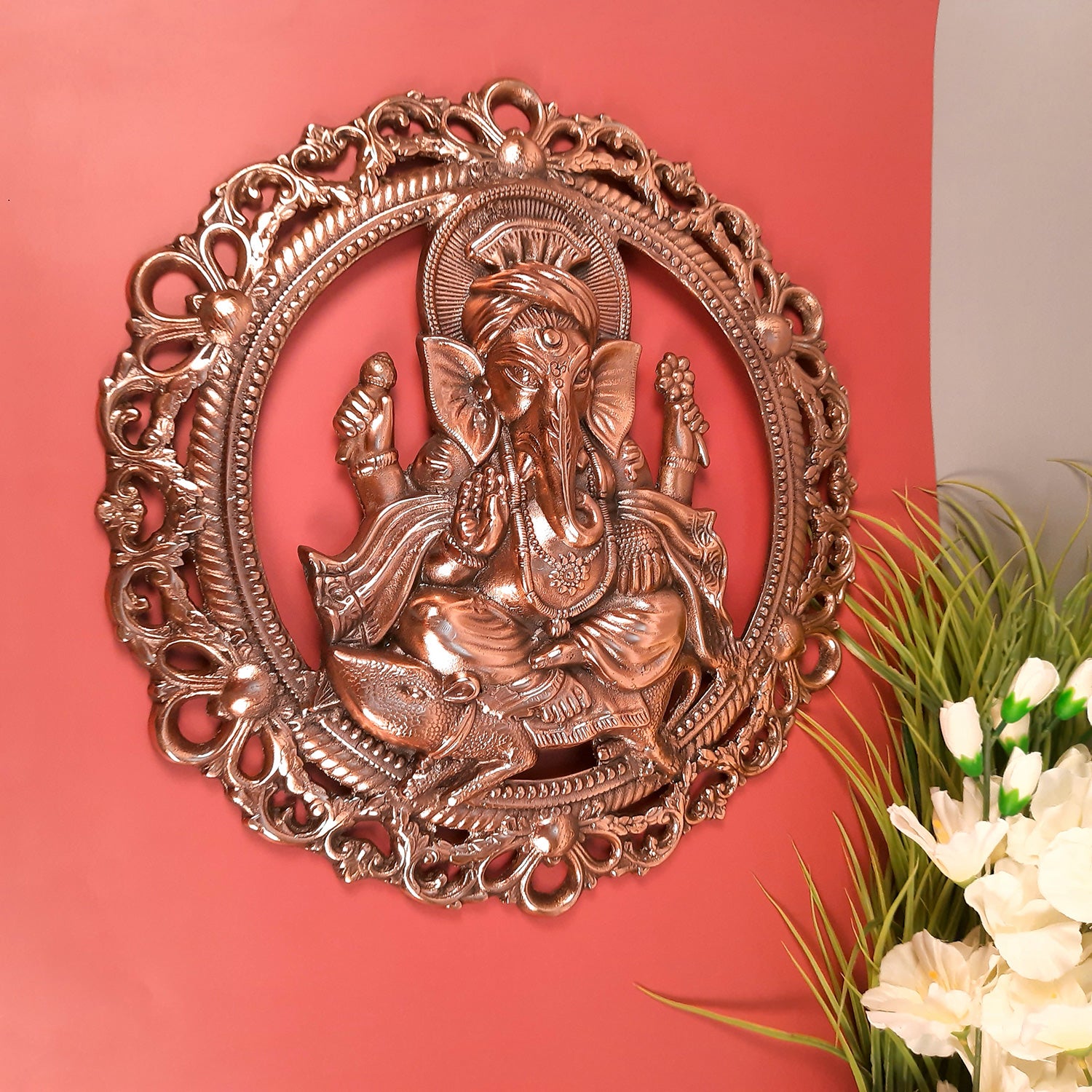 Lord Ganesh Wall Hanging Idol | Metal Ganesha Wall Statue Decor for Main Gate | Ganpati Murti for Home, Puja & Religious Decor & Gift - 18 Inch - Apkamart