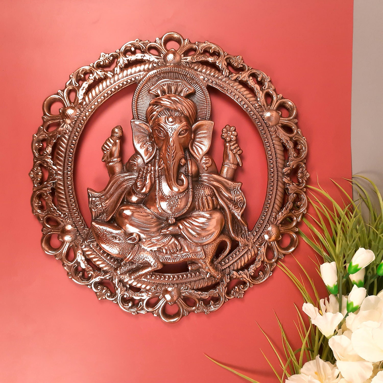 Lord Ganesh Wall Hanging Idol | Metal Ganesha Wall Statue Decor for Main Gate | Ganpati Murti for Home, Puja & Religious Decor & Gift - 18 Inch - Apkamart