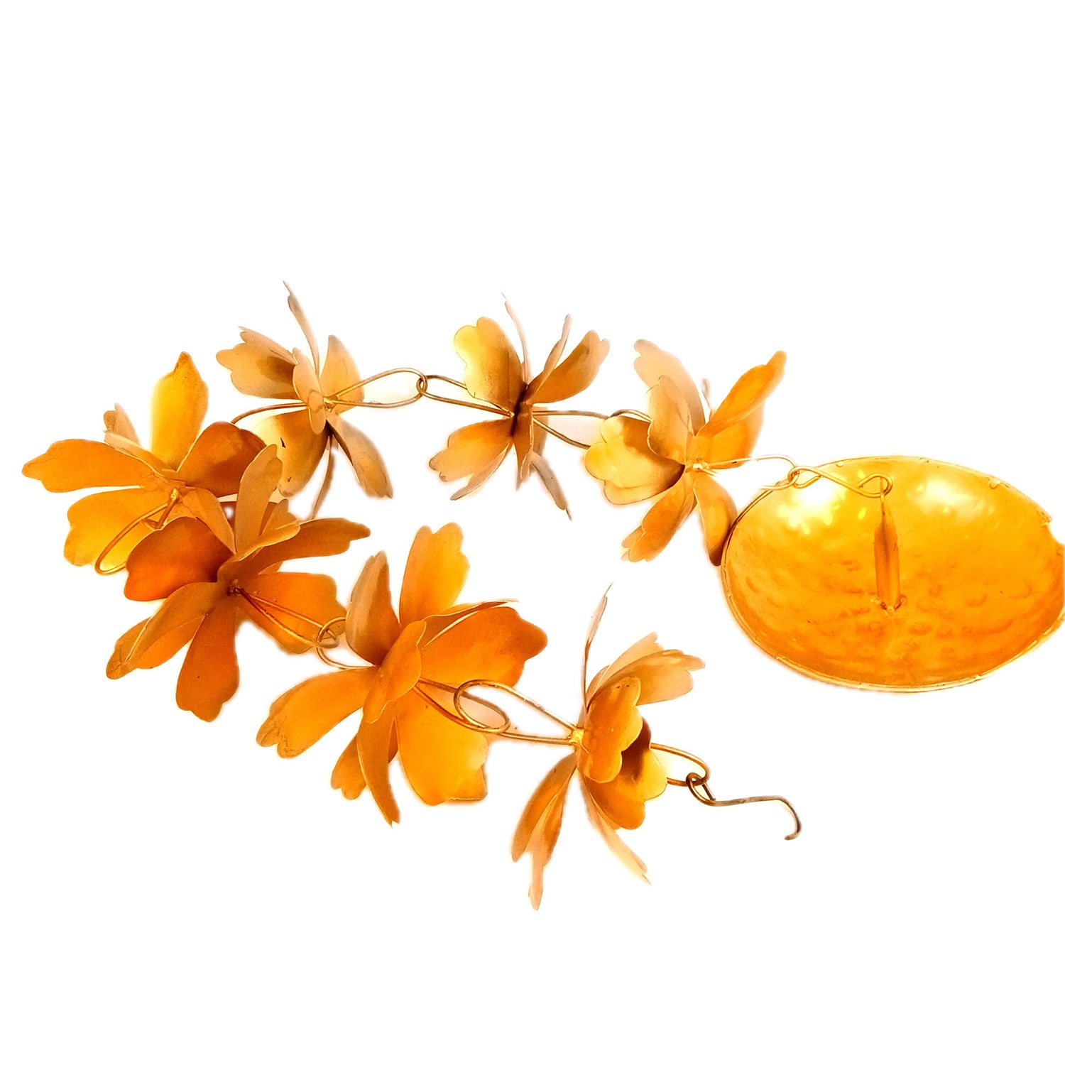 Hanging Urli Bowl | Lotus Shape Long Hanging Diya Tea Light Holder | Big Flower Urli - for Floating Flowers, Home Decor, Living Room, Diwali & Festival Decor - 41 Inch - Apkamart #Style_Set Of 2