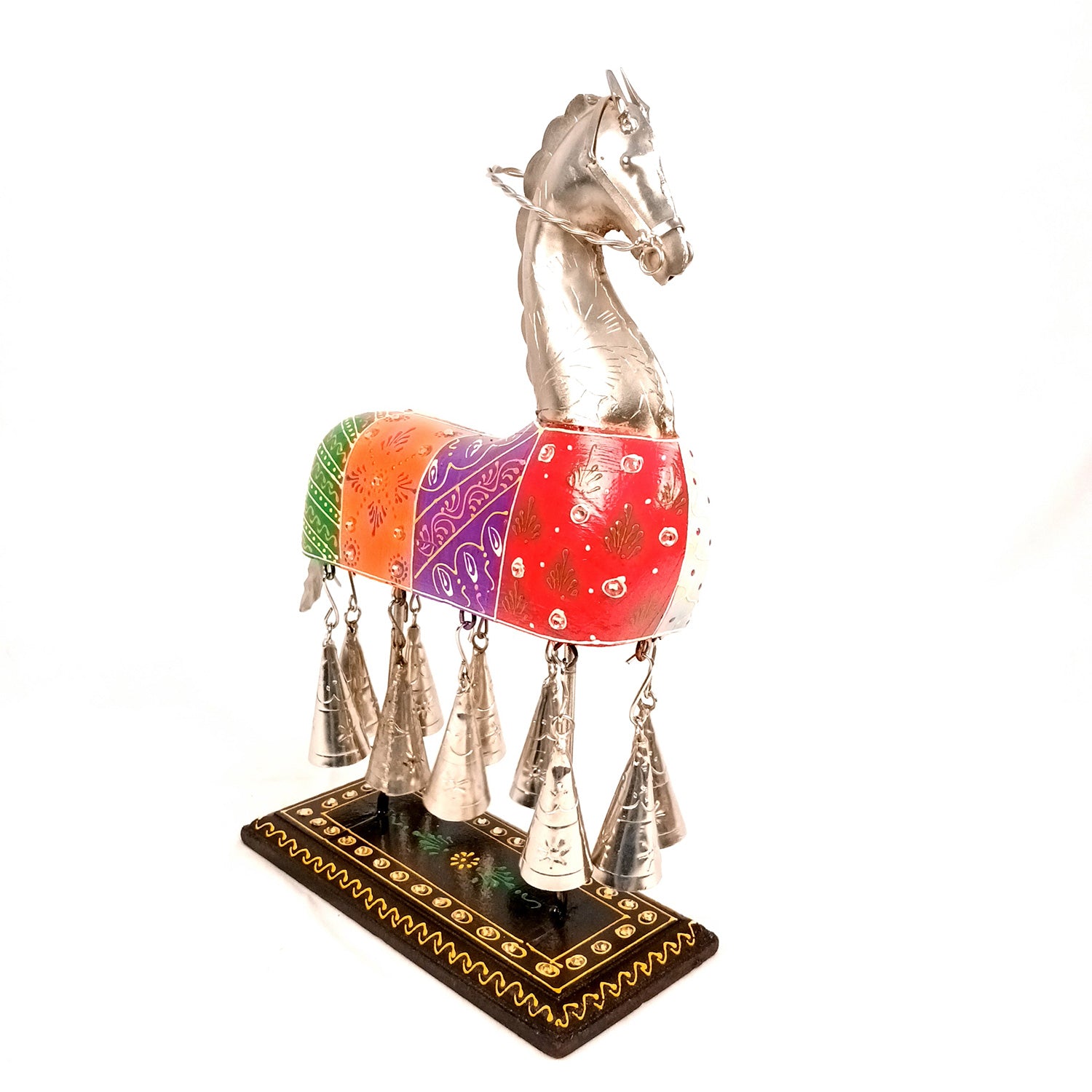Horse Showpiece With Hanging Bells | Decorative Horse Figurine- for Feng Shui, Vastu, Home Decor, Table, Living Room Decoration & Gift- 13 Inch - Apkamart