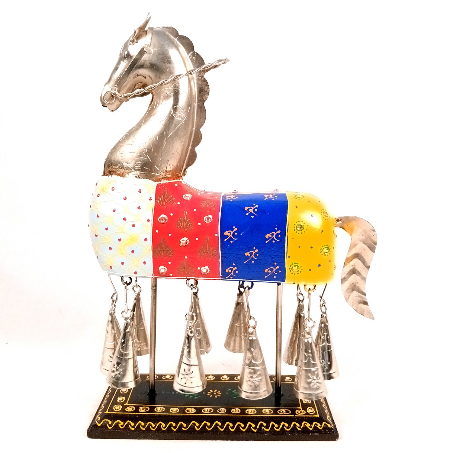Horse Showpiece With Hanging Bells | Decorative Horse Figurine- for Feng Shui, Vastu, Home Decor, Table, Living Room Decoration & Gift- 13 Inch - Apkamart