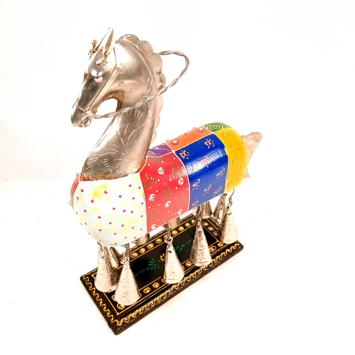 Horse Showpiece With Hanging Bells | Decorative Horse Figurine- for Feng Shui, Vastu, Home Decor, Table, Living Room Decoration & Gift- 13 Inch - Apkamart