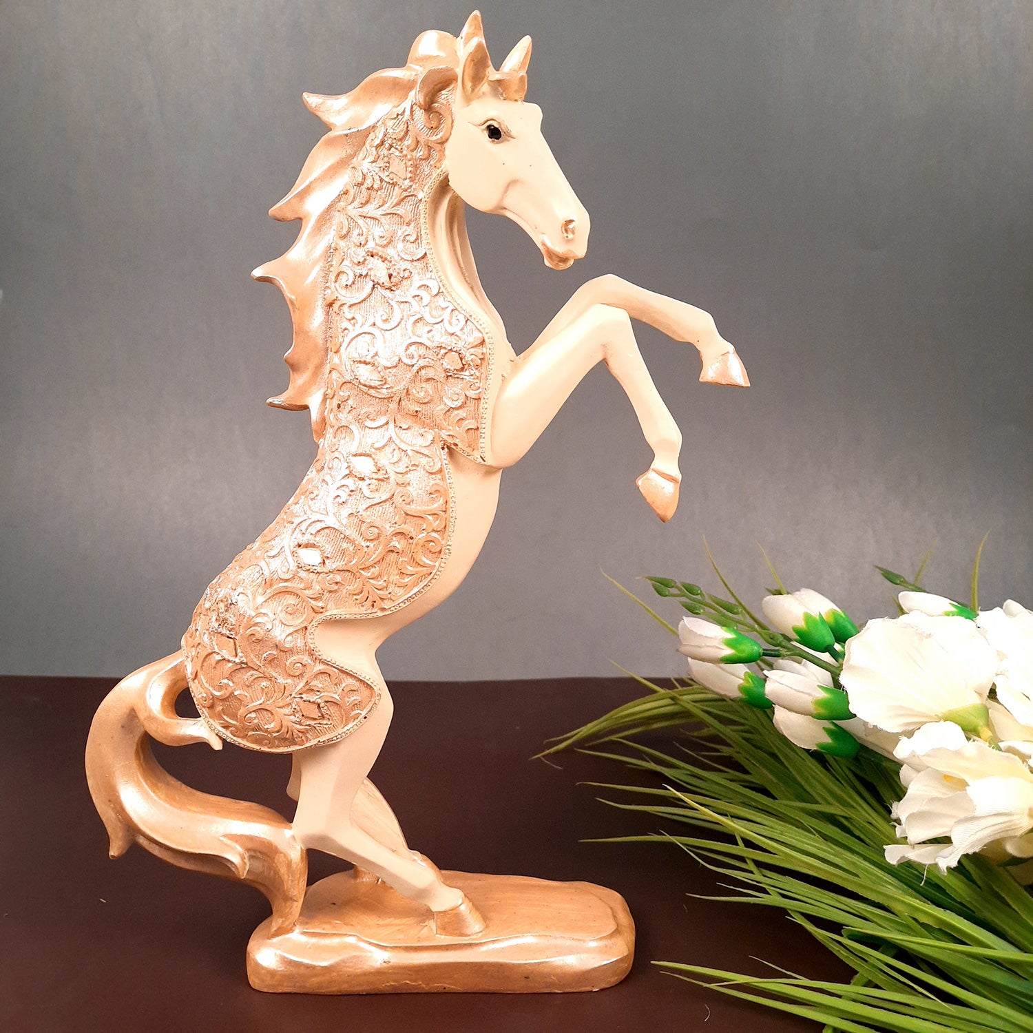 Horse Statue Figurine | Decorative Running Horse Showpiece for Money & Wealth - for Home Decor, Table, Living Room & Gift - apkamart #Style_Design 2