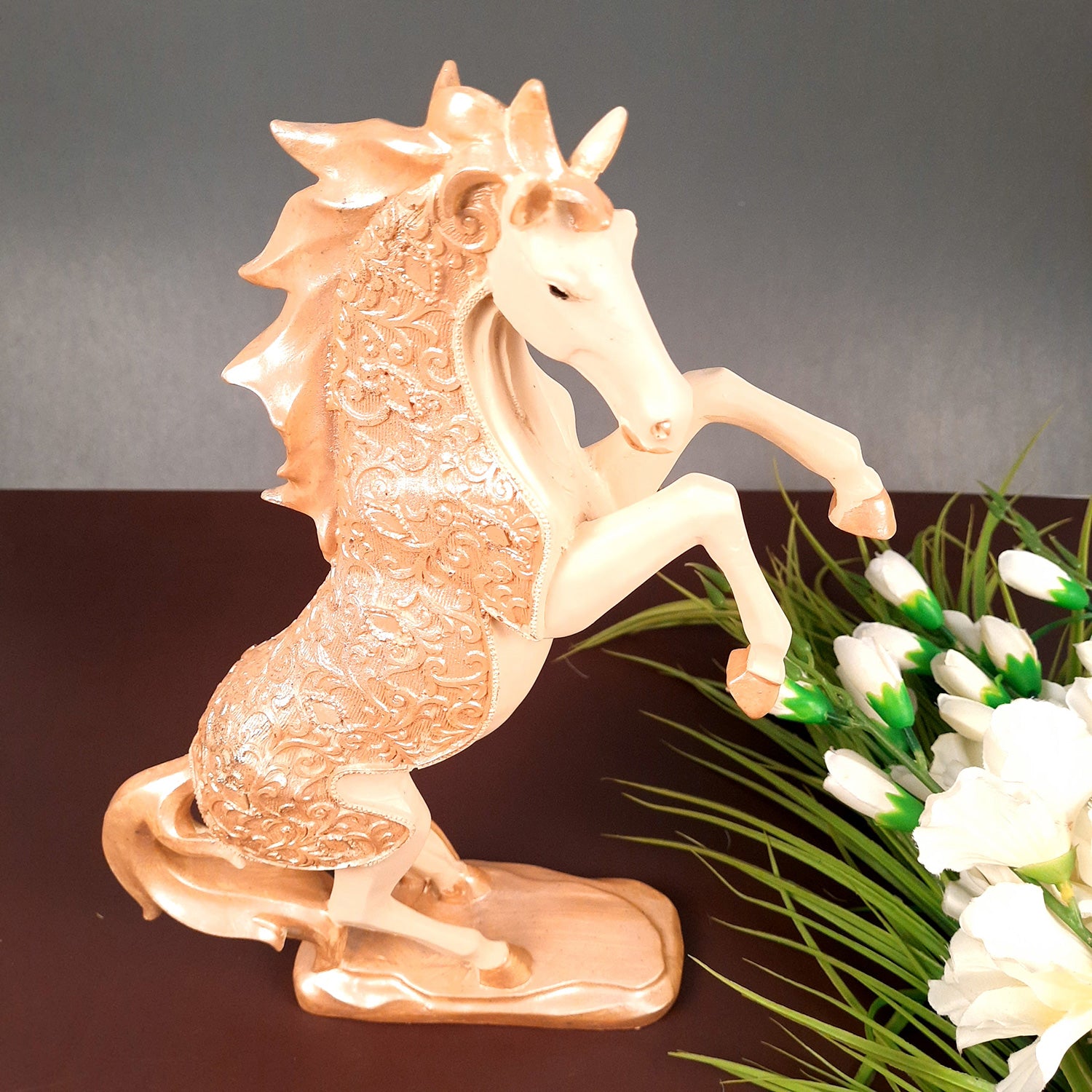 Horse Statue Figurine | Decorative Running Horse Showpiece for Money & Wealth - for Home Decor, Table, Living Room & Gift - apkamart #Style_Design 2