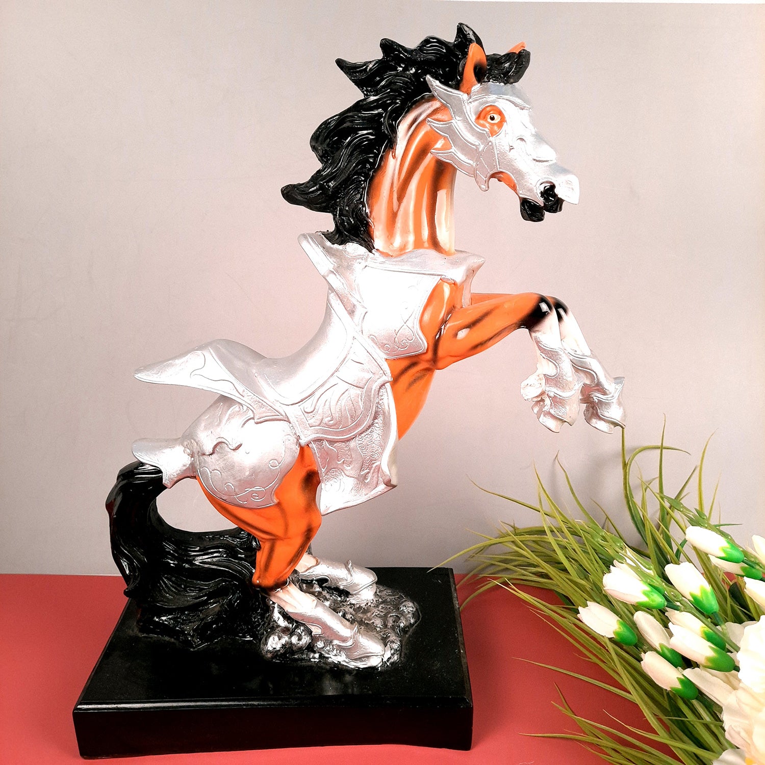 Horse Statue Figurine | Galloping Horse Showpiece - For Home, Table, Shelf, Good Luck, Vastu & Office Desk Decor - 19 Inch - Apkamart