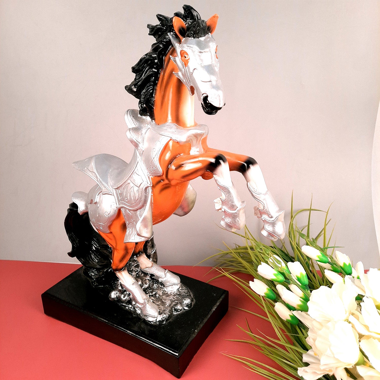 Horse Statue Figurine | Galloping Horse Showpiece - For Home, Table, Shelf, Good Luck, Vastu & Office Desk Decor - 19 Inch - Apkamart