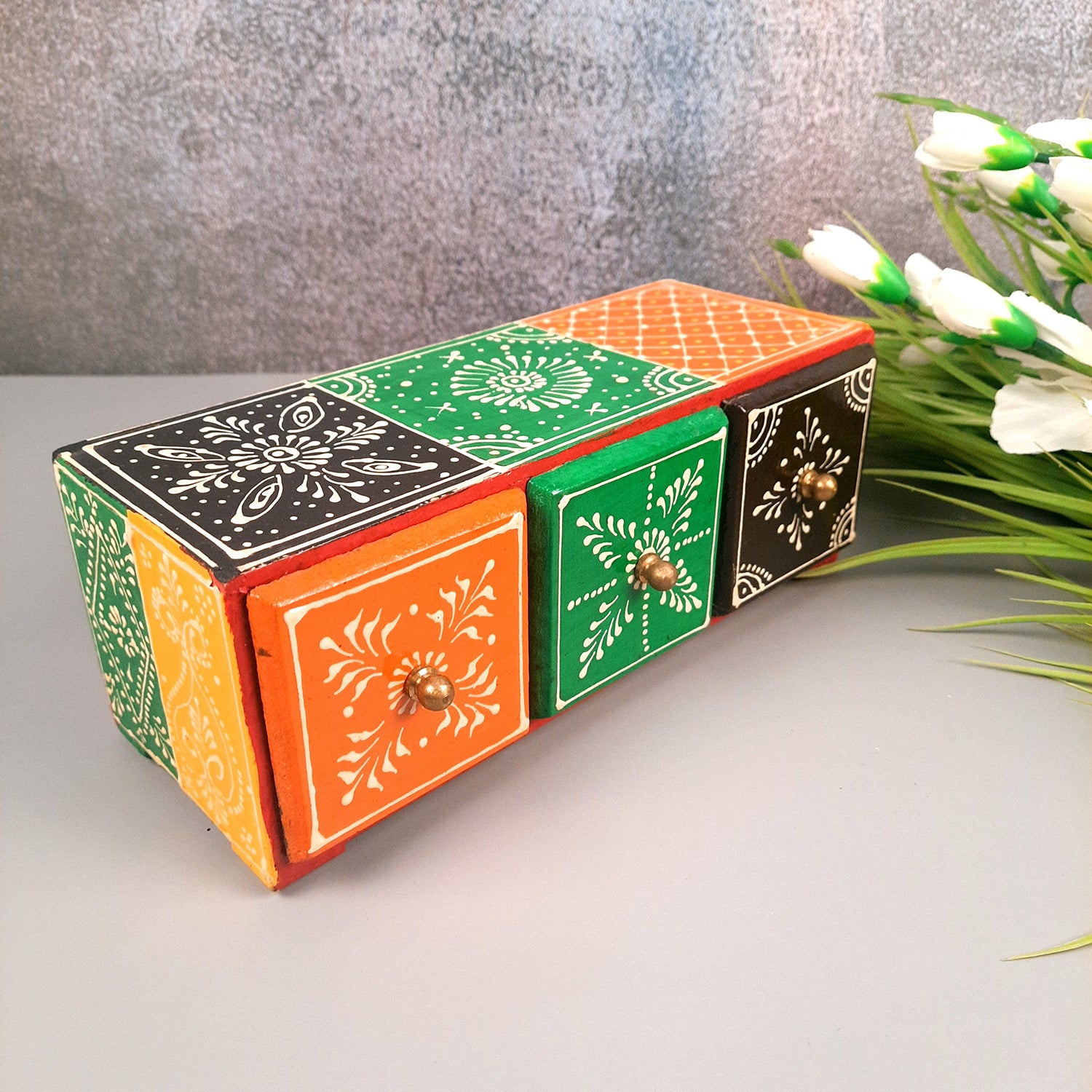 Jewellery Box | Decorative Wooden Jewelry Box - For Earring, Necklace & Gifts - 4 Inch - Apkamart
