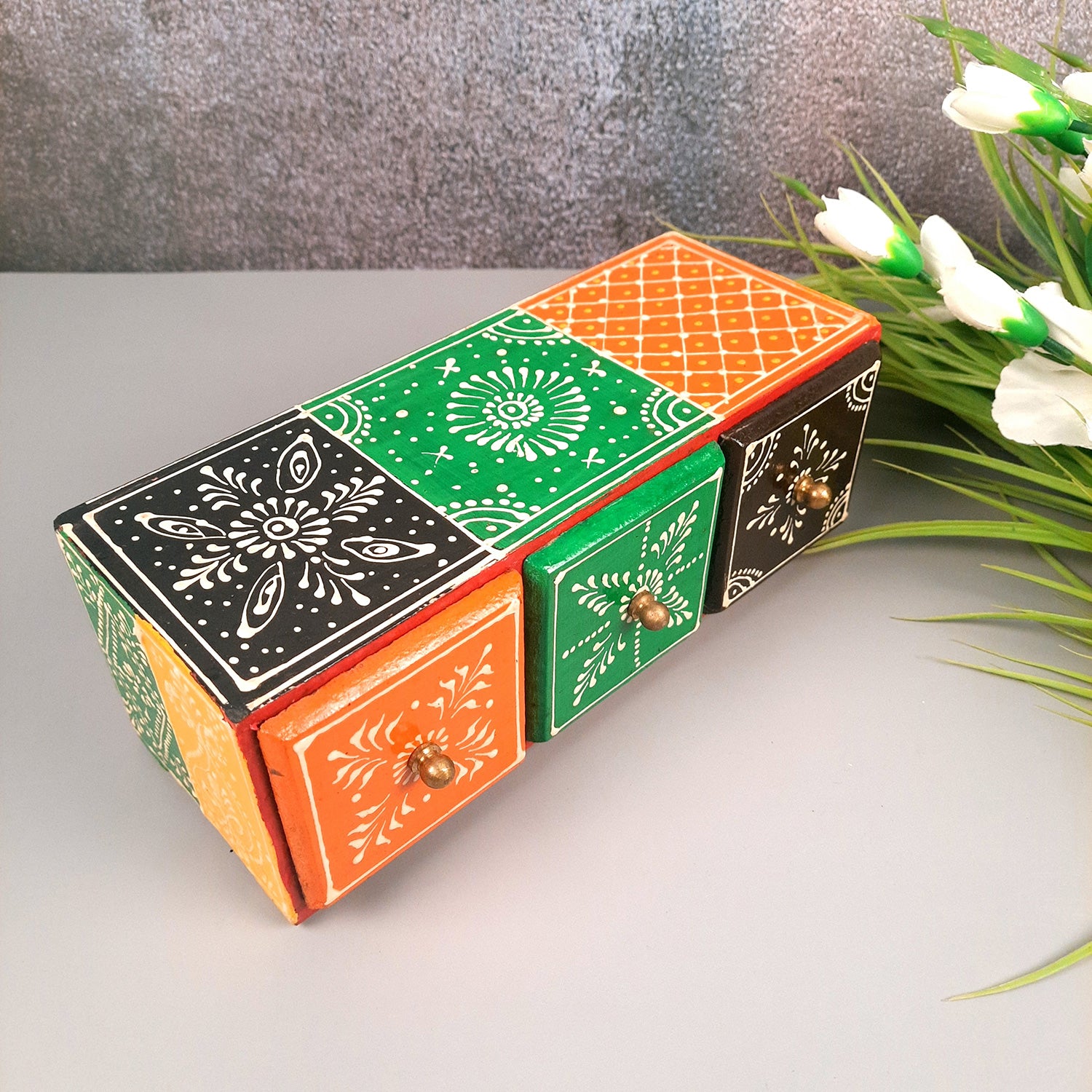 Jewellery Box | Decorative Wooden Jewelry Box - For Earring, Necklace & Gifts - 4 Inch - Apkamart