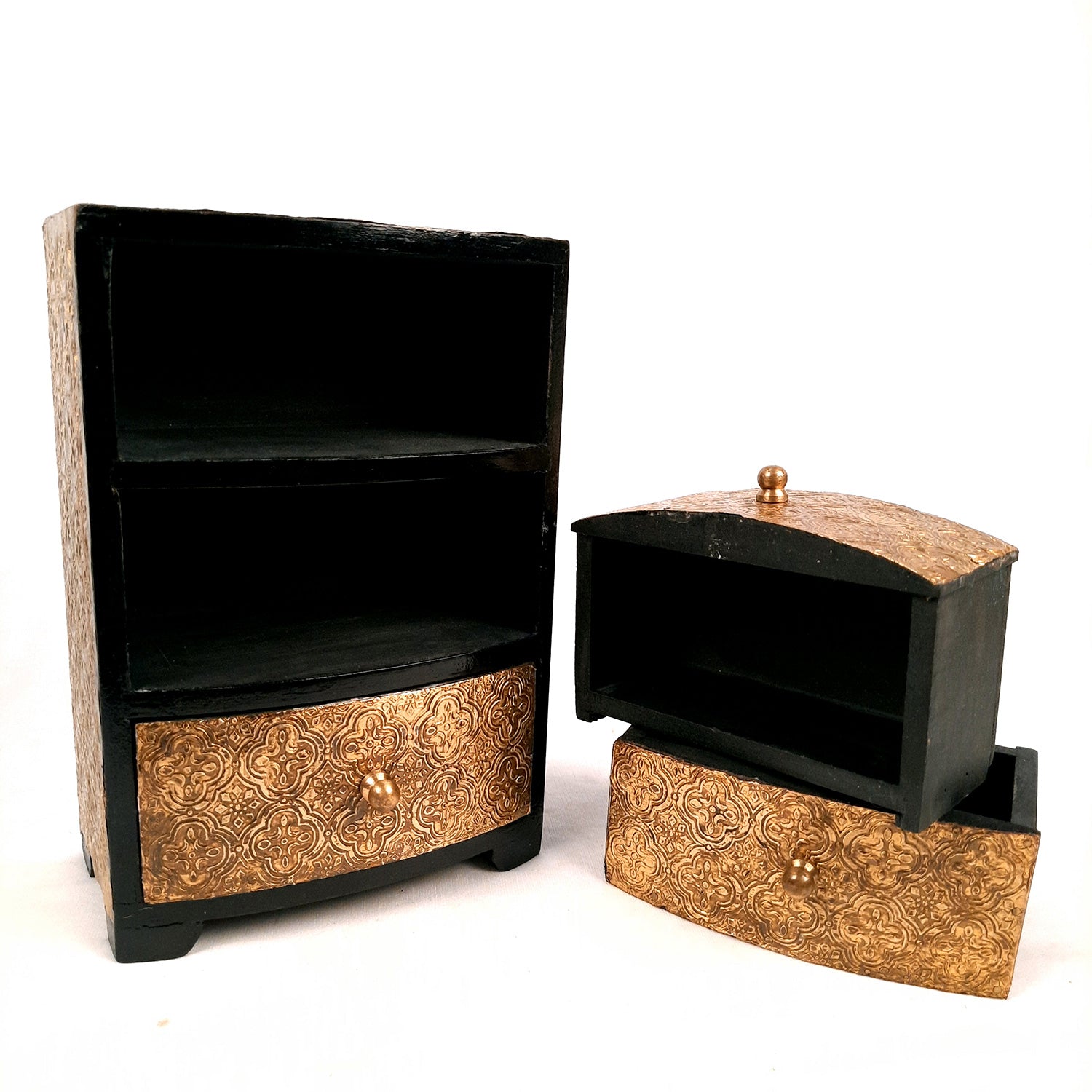 Jewellery Box | Wooden Jewellery Organizer with 3 Drawers | Storage Case for Rings, Earrings, Chains, Bangles & Makeup | Vanity Box for Women & Girls – 11 Inch - Apkamart #Style_Design 2