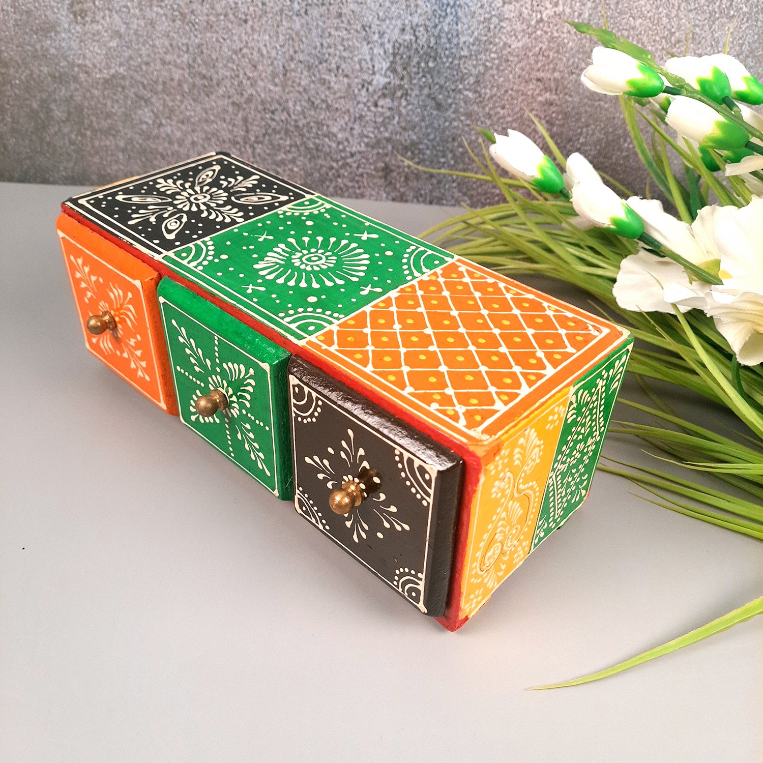 Jewellery Box | Decorative Wooden Jewelry Box - For Earring, Necklace & Gifts - 4 Inch - Apkamart
