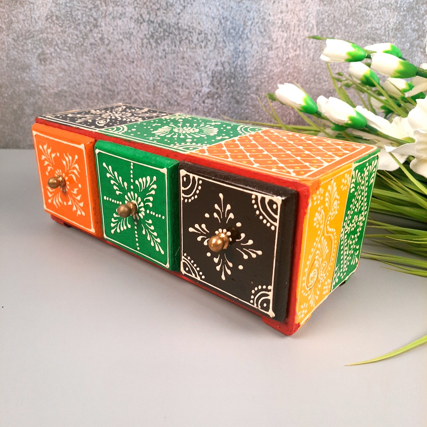 Jewellery Box | Decorative Wooden Jewelry Box - For Earring, Necklace & Gifts - 4 Inch - Apkamart
