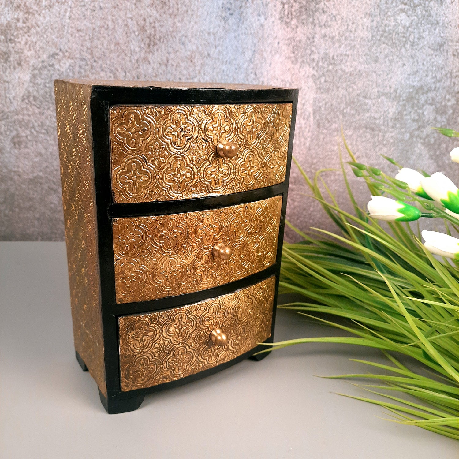 Jewellery Box | Wooden Jewellery Organizer with 3 Drawers | Storage Case for Rings, Earrings, Chains, Bangles & Makeup | Vanity Box for Women & Girls – 11 Inch - Apkamart #Style_Design 2