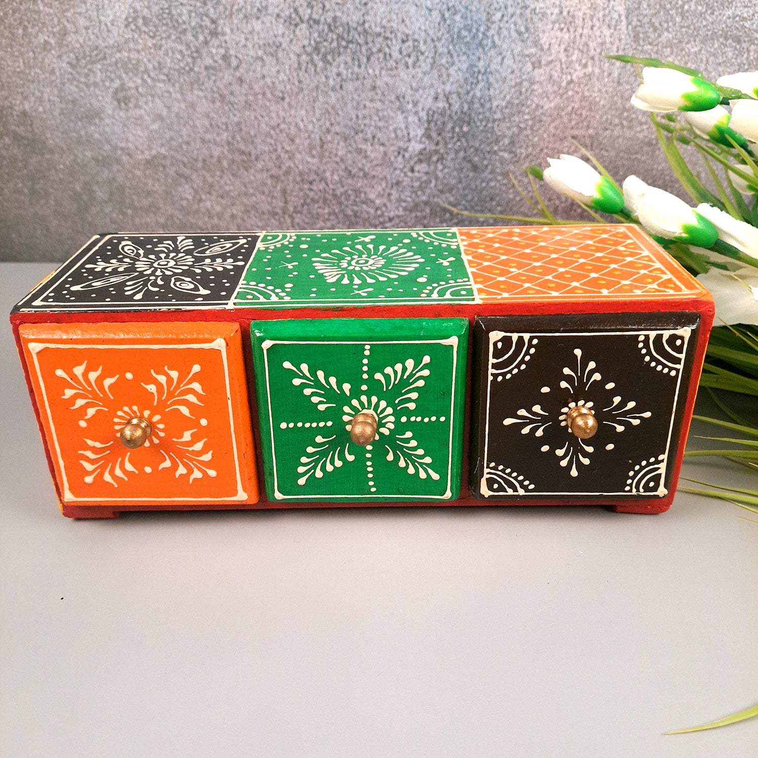 Jewellery Box | Decorative Wooden Jewelry Box - For Earring, Necklace & Gifts - 4 Inch - Apkamart