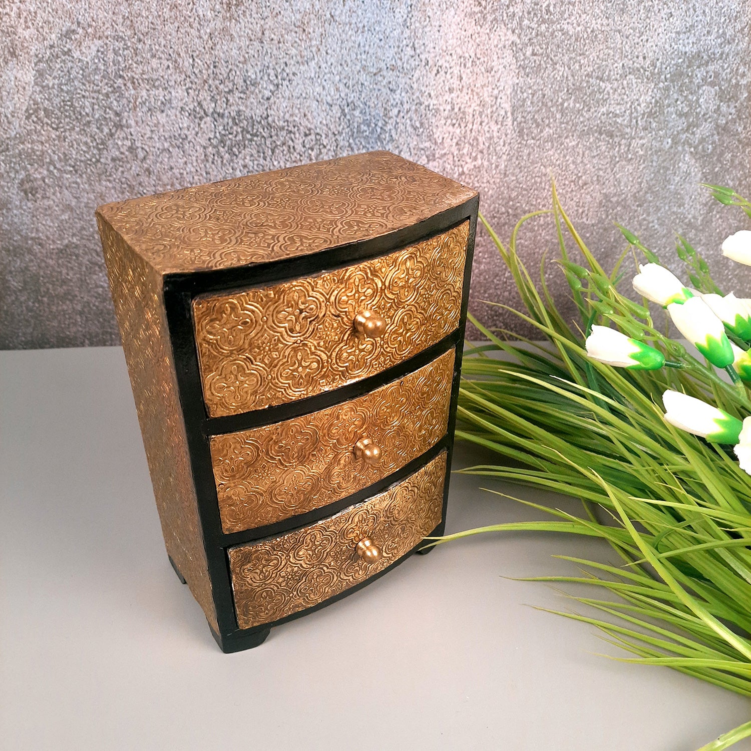 Jewellery Box | Wooden Jewellery Organizer with 3 Drawers | Storage Case for Rings, Earrings, Chains, Bangles & Makeup | Vanity Box for Women & Girls – 11 Inch - Apkamart #Style_Design 2