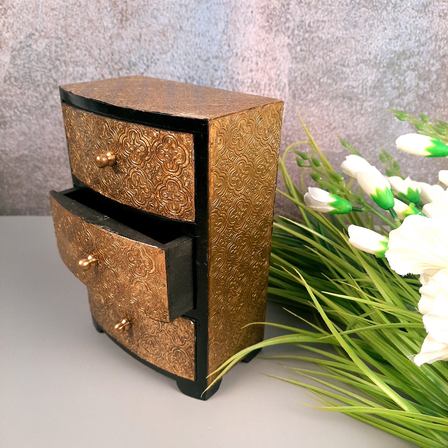 Jewellery Box | Wooden Jewellery Organizer with 3 Drawers | Storage Case for Rings, Earrings, Chains, Bangles & Makeup | Vanity Box for Women & Girls – 11 Inch - Apkamart #Style_Design 2