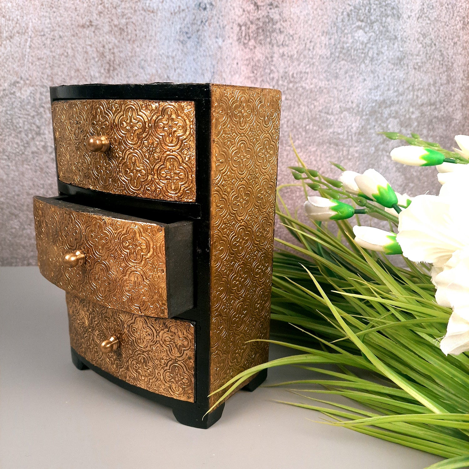 Jewellery Box | Wooden Jewellery Organizer with 3 Drawers | Storage Case for Rings, Earrings, Chains, Bangles & Makeup | Vanity Box for Women & Girls – 11 Inch - Apkamart #Style_Design 2