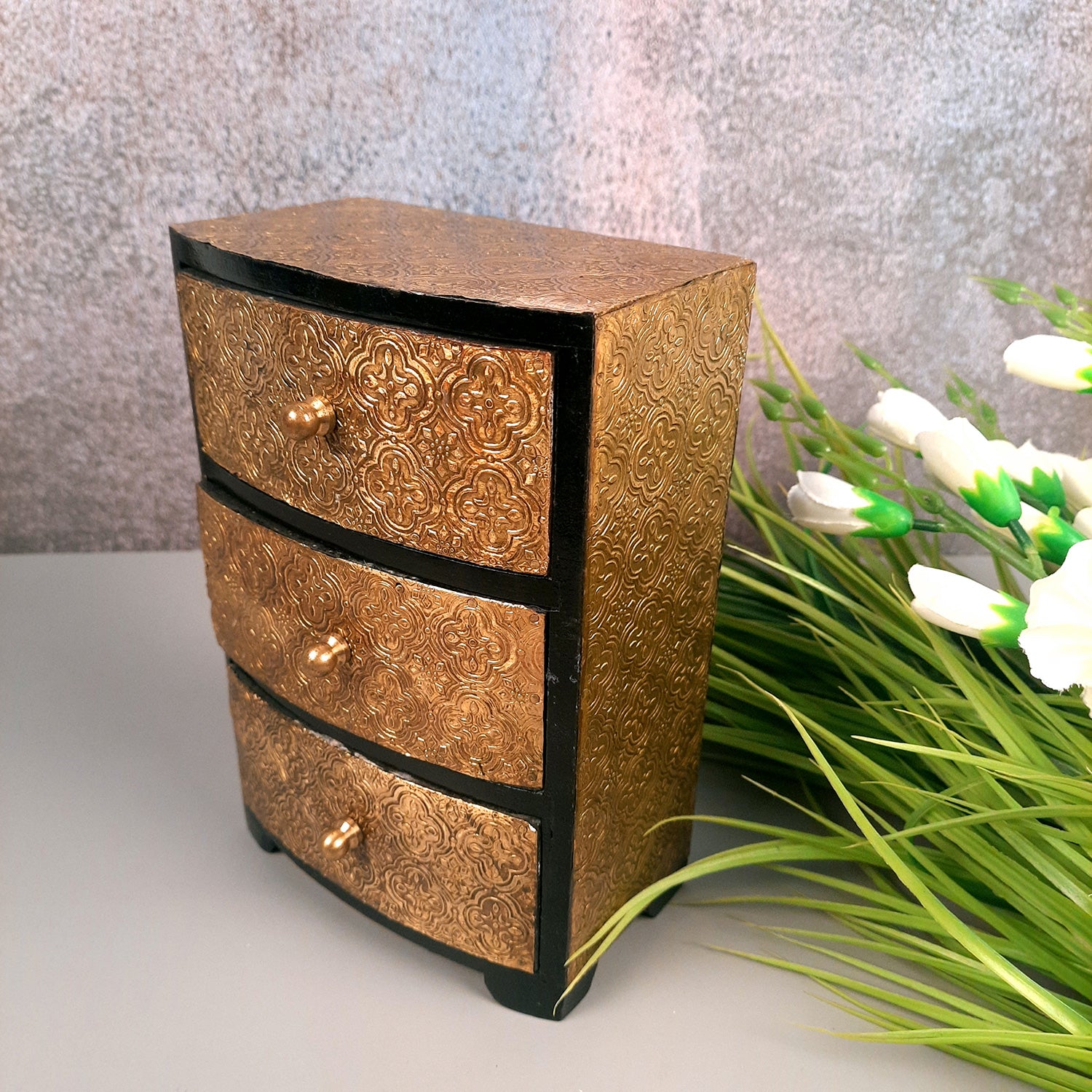 Jewellery Box | Wooden Jewellery Organizer with 3 Drawers | Storage Case for Rings, Earrings, Chains, Bangles & Makeup | Vanity Box for Women & Girls – 11 Inch - Apkamart #Style_Design 2