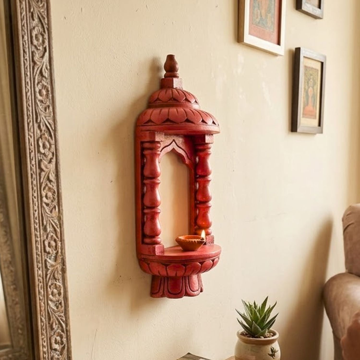 Wooden Jharokha Frame | Rajasthani Wall Decor - 14 inch-Apkamart
