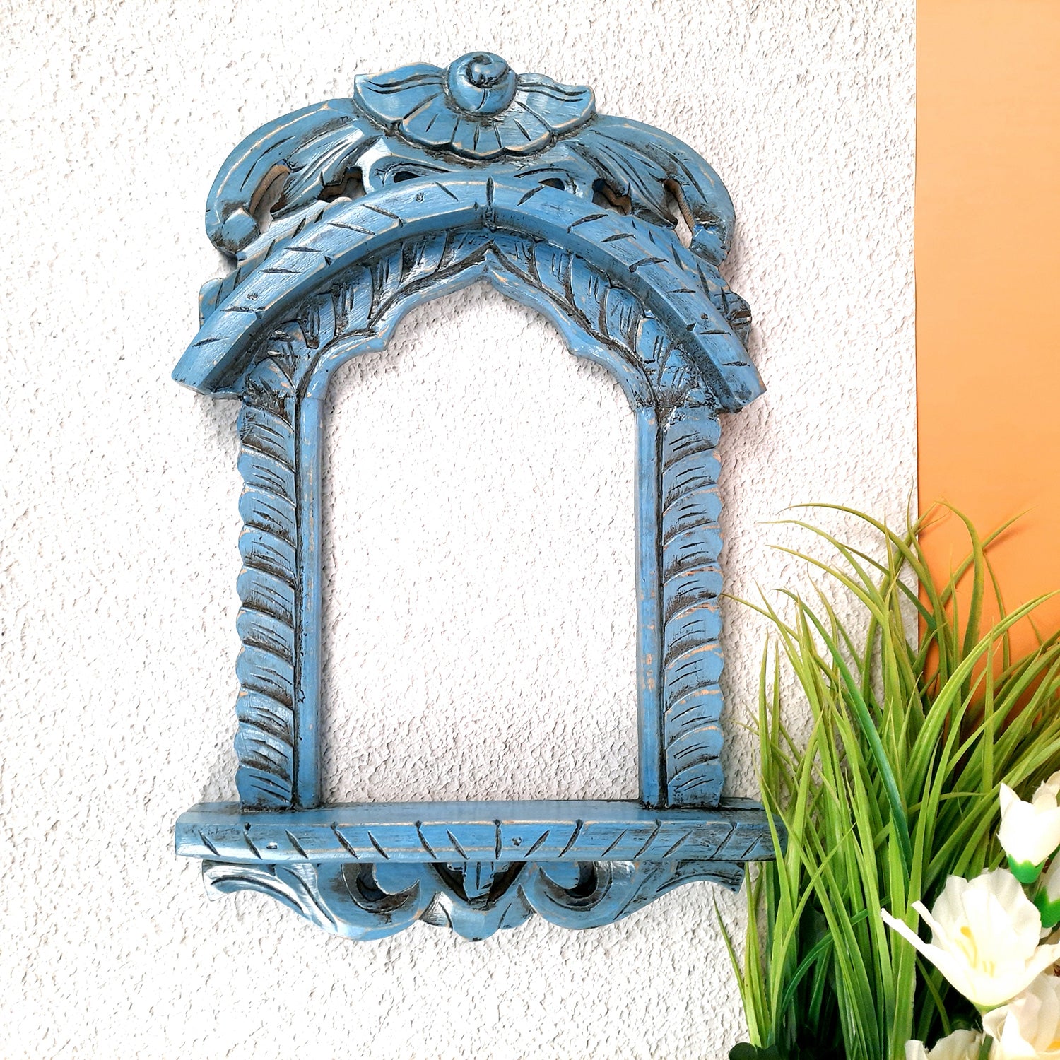 Jharokha Wall Hanging | Wooden Jharokha Frame Hangings - For Home, Wall Decor, Frames, Living room, Entrance Decoration & Gifts - 19 Inch - Apkamart #color_Blue