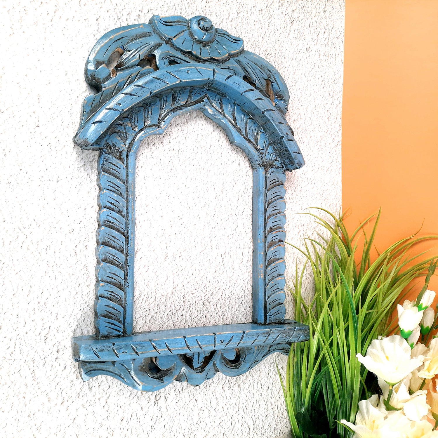 Jharokha Wall Hanging | Wooden Jharokha Frame Hangings - For Home, Wall Decor, Frames, Living room, Entrance Decoration & Gifts - 19 Inch - Apkamart #color_Blue