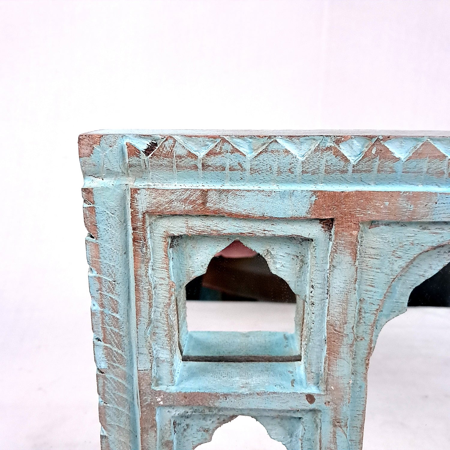 Wooden Jharokha Frame With Mirror Wall Hanging | Antique Finished Handcrafted Replaceable Mirror Jharokha - Home, Wall Decor, Living room, Entrance Decoration & Gifts - Apkamart #Color_Blue