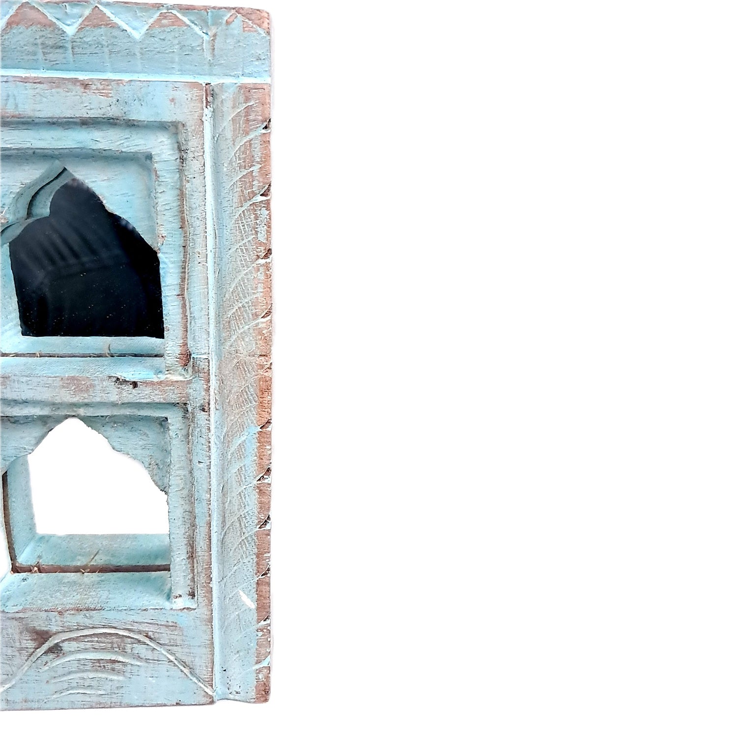 Wooden Jharokha Frame With Mirror Wall Hanging | Antique Finished Handcrafted Replaceable Mirror Jharokha - Home, Wall Decor, Living room, Entrance Decoration & Gifts - Apkamart #Color_Blue