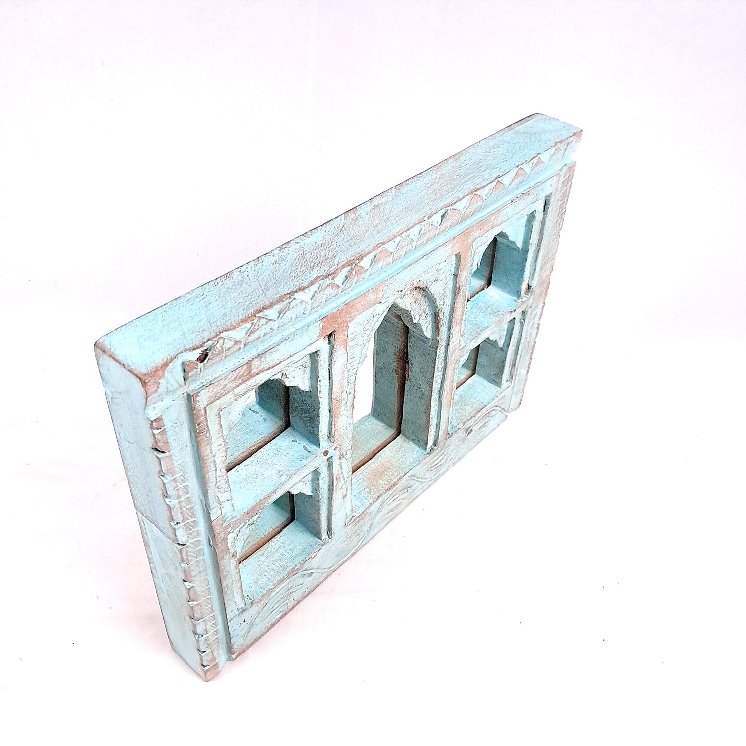 Wooden Jharokha Frame With Mirror Wall Hanging | Antique Finished Handcrafted Replaceable Mirror Jharokha - Home, Wall Decor, Living room, Entrance Decoration & Gifts - Apkamart #Color_Blue