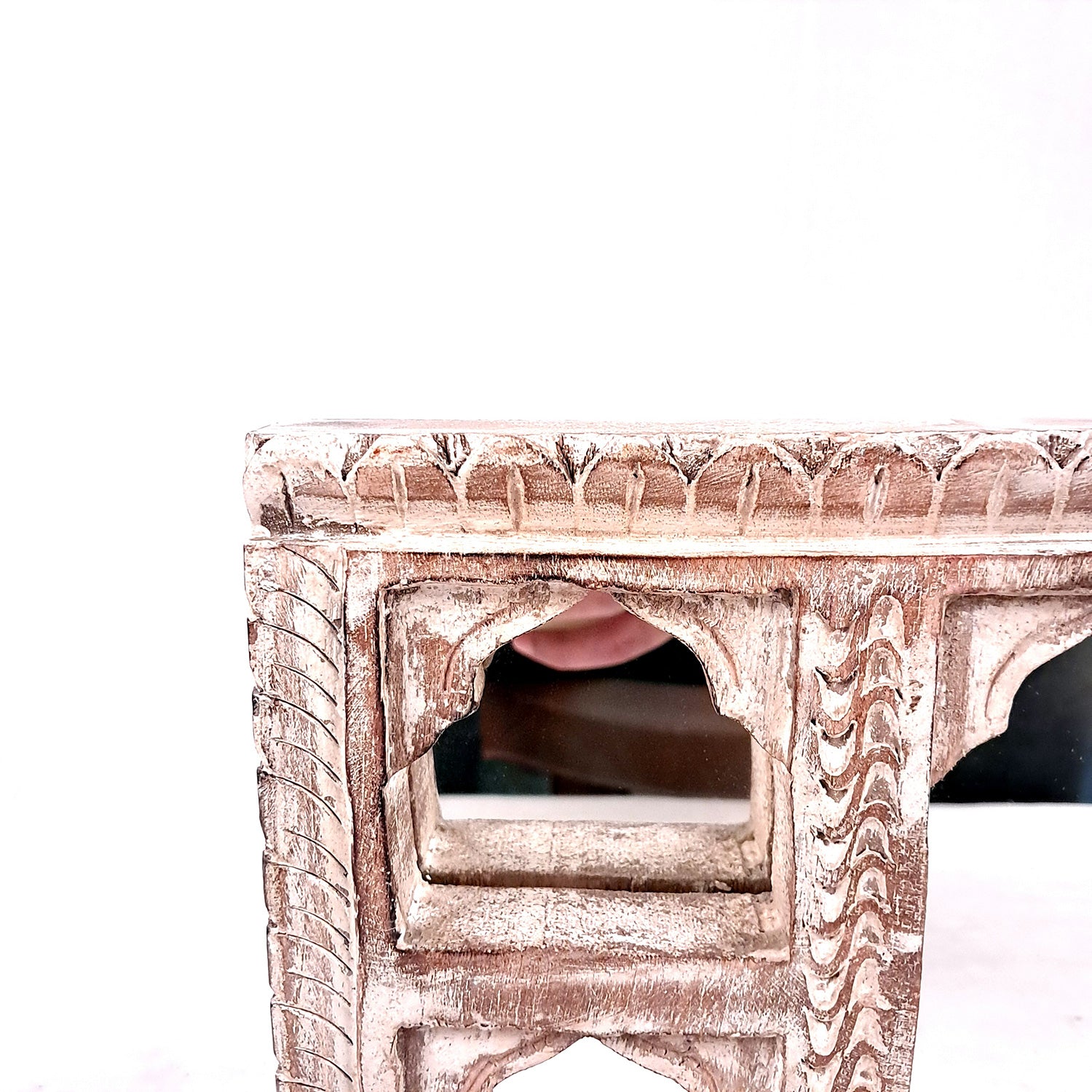 Wooden Jharokha Frame With Mirror Wall Hanging | Antique Finished Handcrafted Rustic Mirror Jharokha - Home, Wall Decor, Living room, Entrance Decoration & Gifts - 8 Inch - Apkamart #Color_White