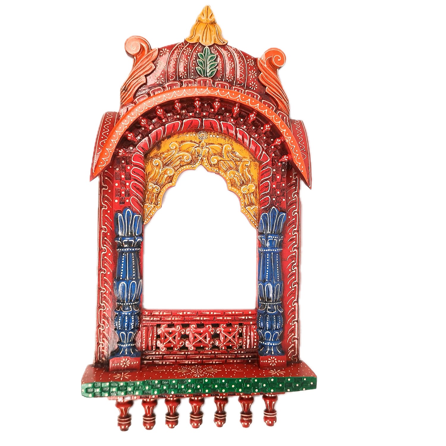 Jharokha Wall Hanging Big | Wooden Jharokha Hangings for Photo Frame & Mirrors - Decorative Jharokhas For Home, Wall Decor, Living room, Entrance Decoration & Gifts - 36 Inch - Apkamart #Color_Red