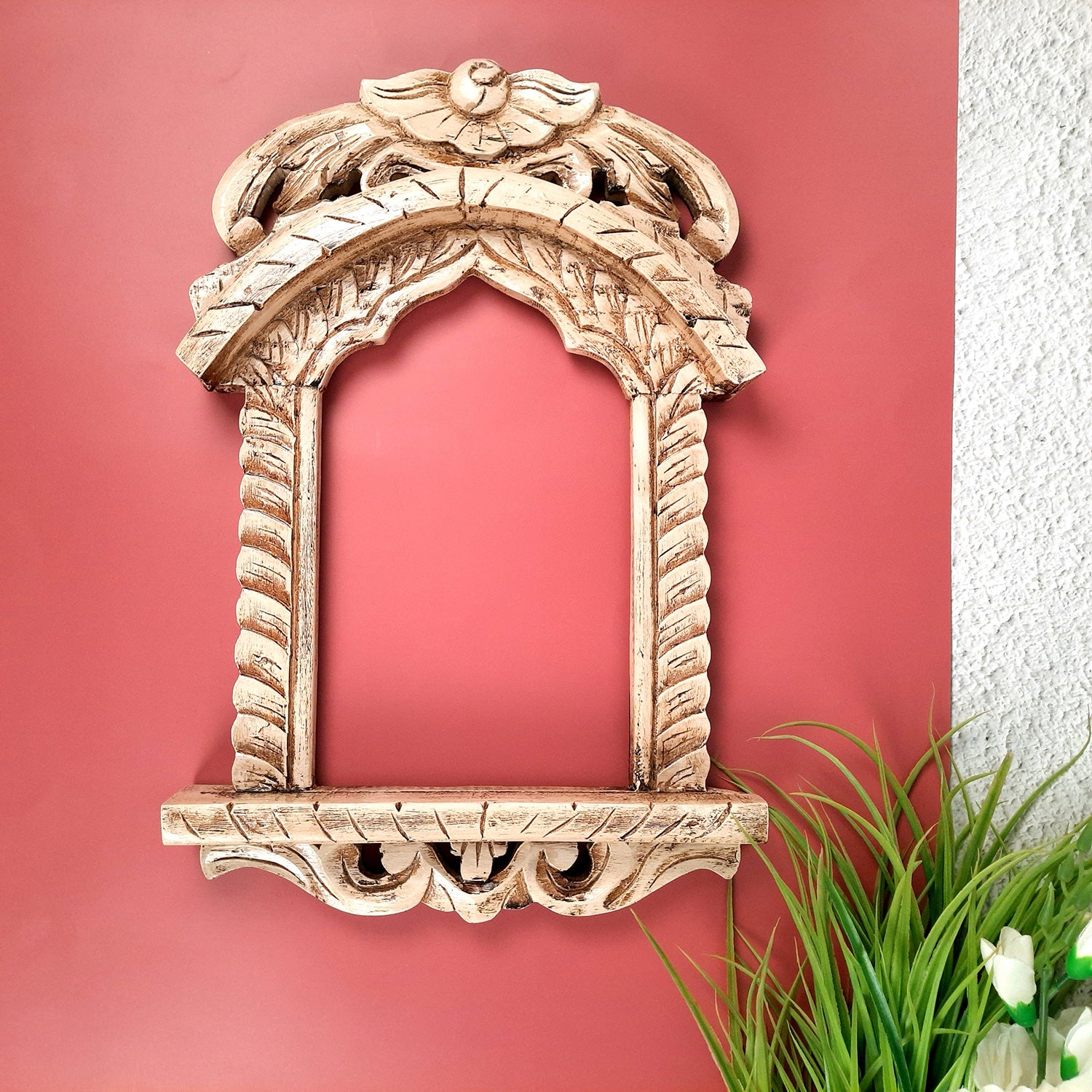 Jharokha Wall Hanging | Wooden Jharokha Frame Hangings - For Home, Wall Decor, Frames, Living room, Entrance Decoration & Gifts - 19 Inch - Apkamart #color_White