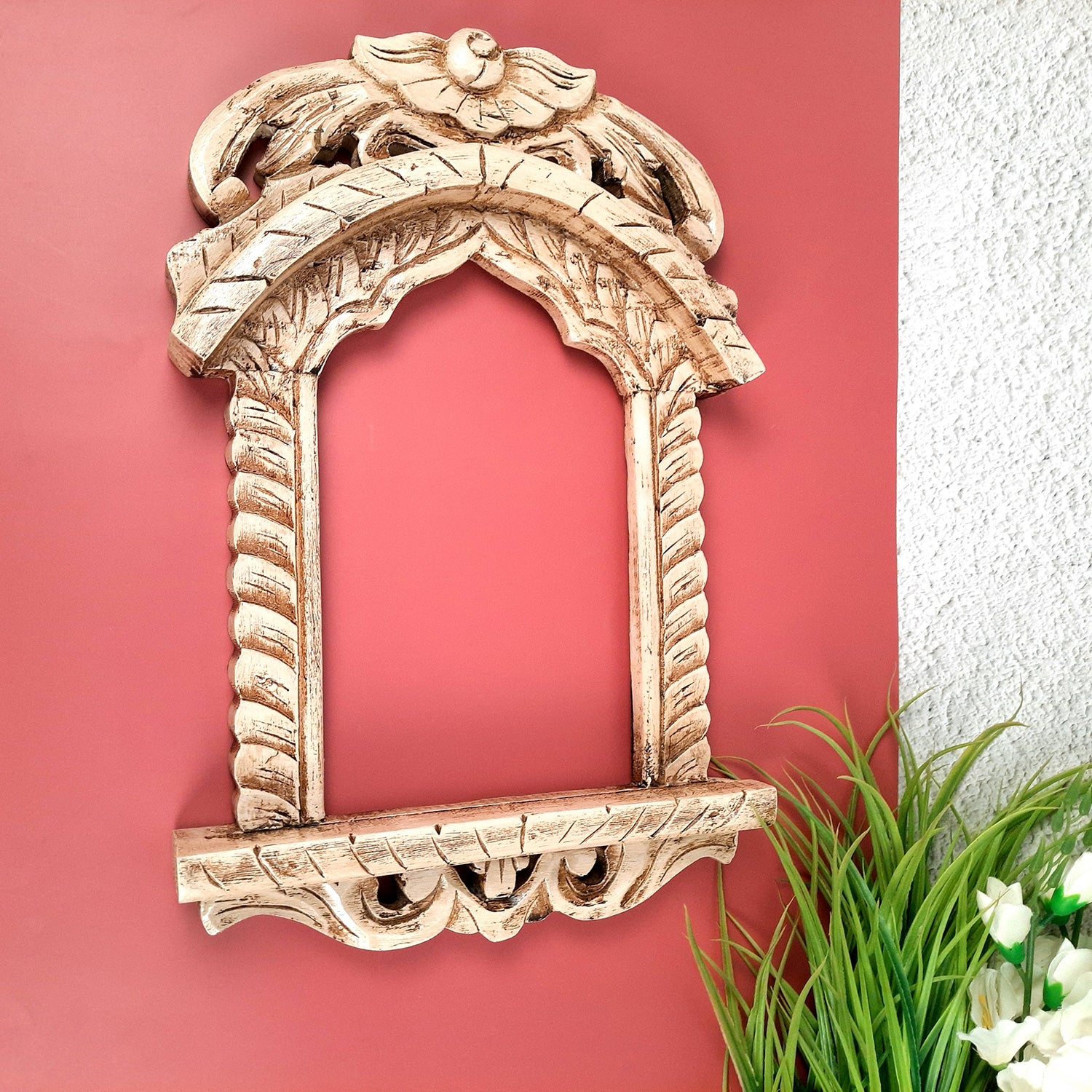 Jharokha Wall Hanging | Wooden Jharokha Frame Hangings - For Home, Wall Decor, Frames, Living room, Entrance Decoration & Gifts - 19 Inch - Apkamart #color_White