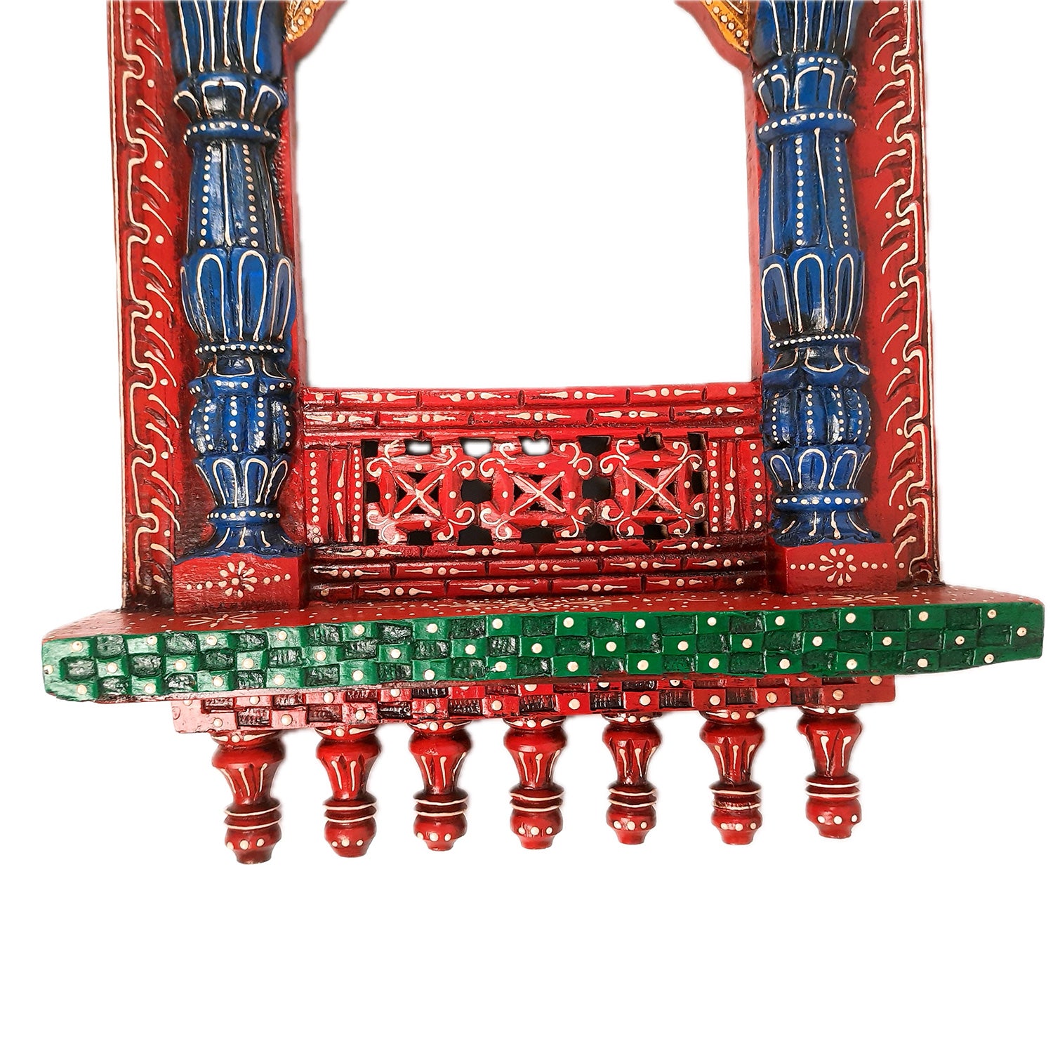 Jharokha Wall Hanging Big | Wooden Jharokha Hangings for Photo Frame & Mirrors - Decorative Jharokhas For Home, Wall Decor, Living room, Entrance Decoration & Gifts - 36 Inch - Apkamart #Color_Red