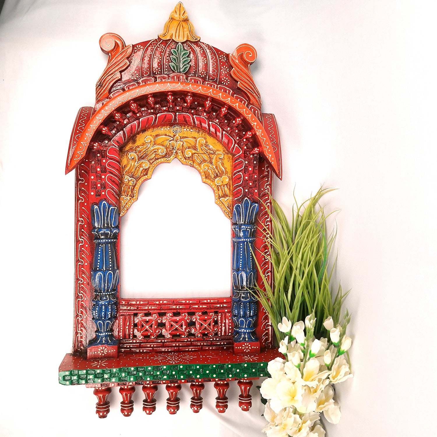 Jharokha Wall Hanging Big | Wooden Jharokha Hangings for Photo Frame & Mirrors - Decorative Jharokhas For Home, Wall Decor, Living room, Entrance Decoration & Gifts - 36 Inch - Apkamart #Color_Red