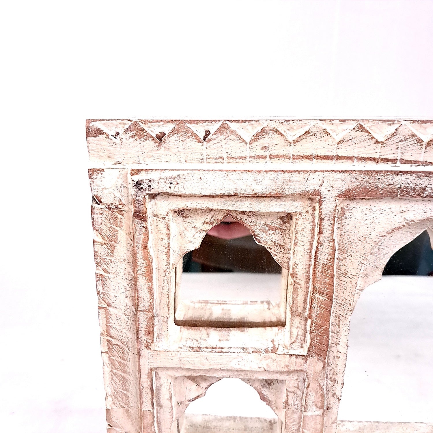 Wooden Jharokha Frame With Mirror Wall Hanging | Antique Finished Handcrafted Replaceable Mirror Jharokha - Home, Wall Decor, Living room, Entrance Decoration & Gifts - Apkamart #Color_White
