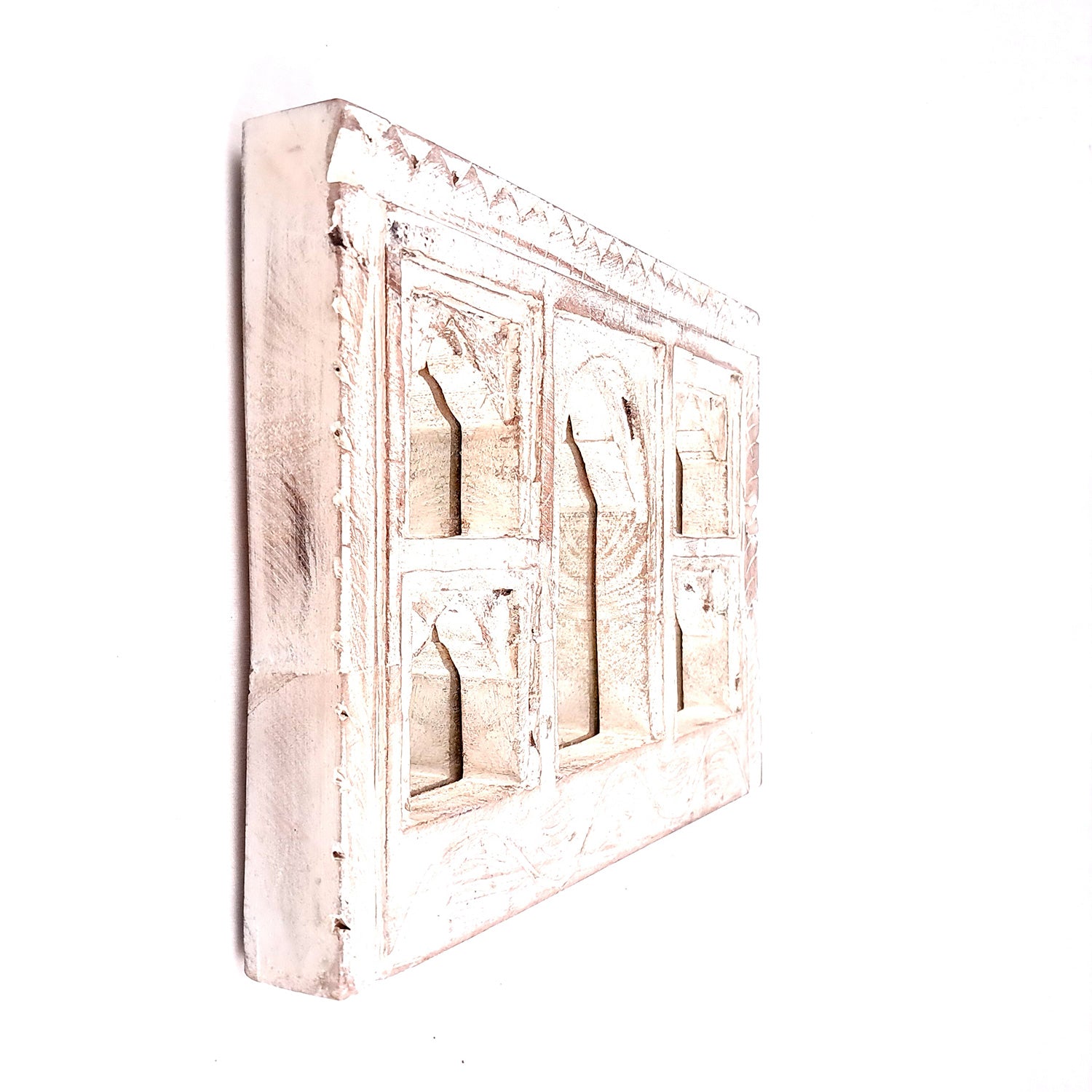 Wooden Jharokha Frame With Mirror Wall Hanging | Antique Finished Handcrafted Replaceable Mirror Jharokha - Home, Wall Decor, Living room, Entrance Decoration & Gifts - Apkamart #Color_White