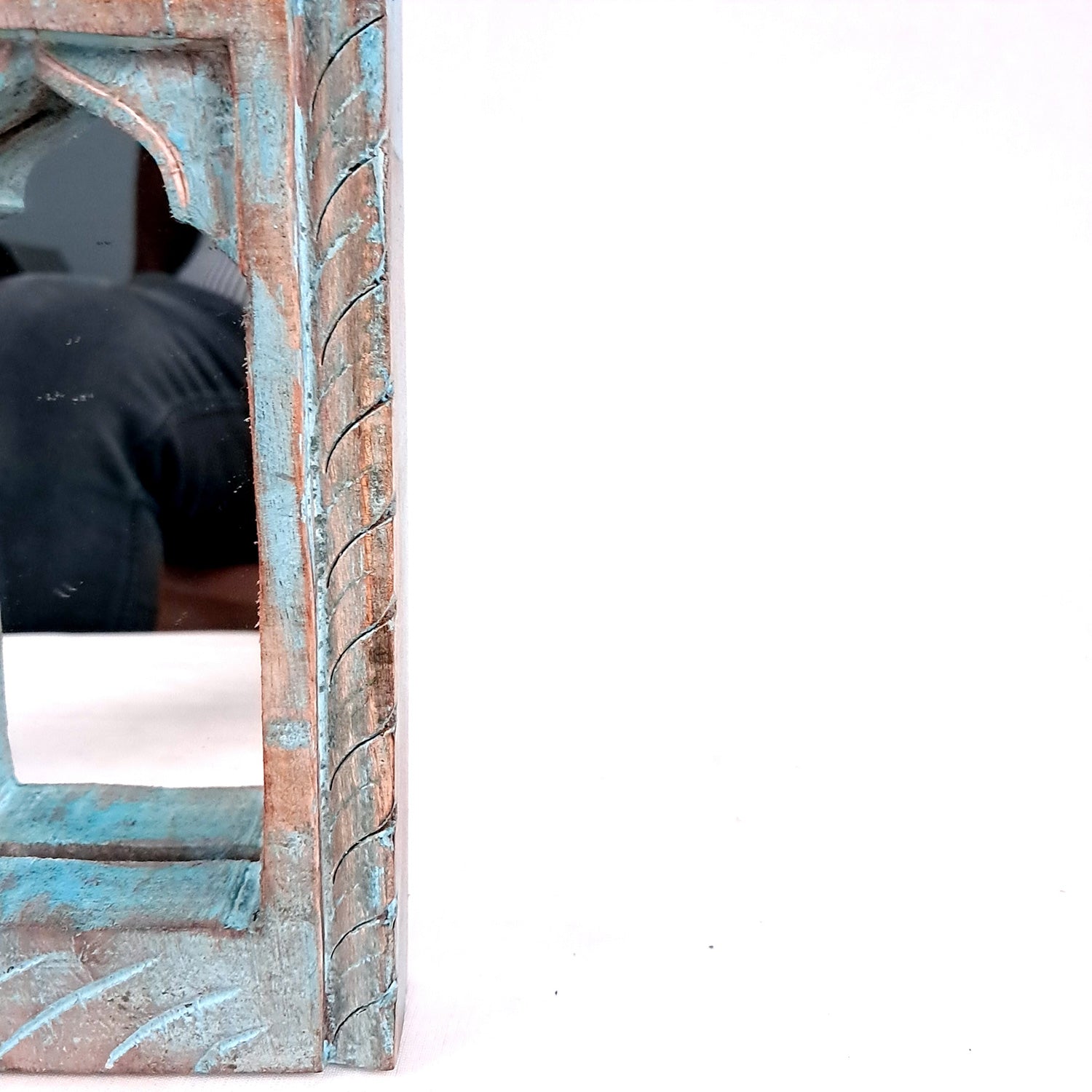 Antique Finished Handcrafted Rustic Mirror Jharokha Wall Hanging- Home, Wall Decor, Living room, Entrance Decoration & Gifts - Apkamart #Color_Blue