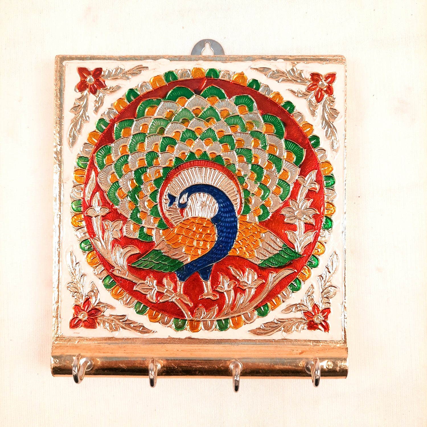 Key Holder Stands | Keys Hook Hangers - Minakari Design | Keys Organizer - For Home, Entrance, Office Decor & Gifts - 5 Inch (4 Hooks) - Apkamart