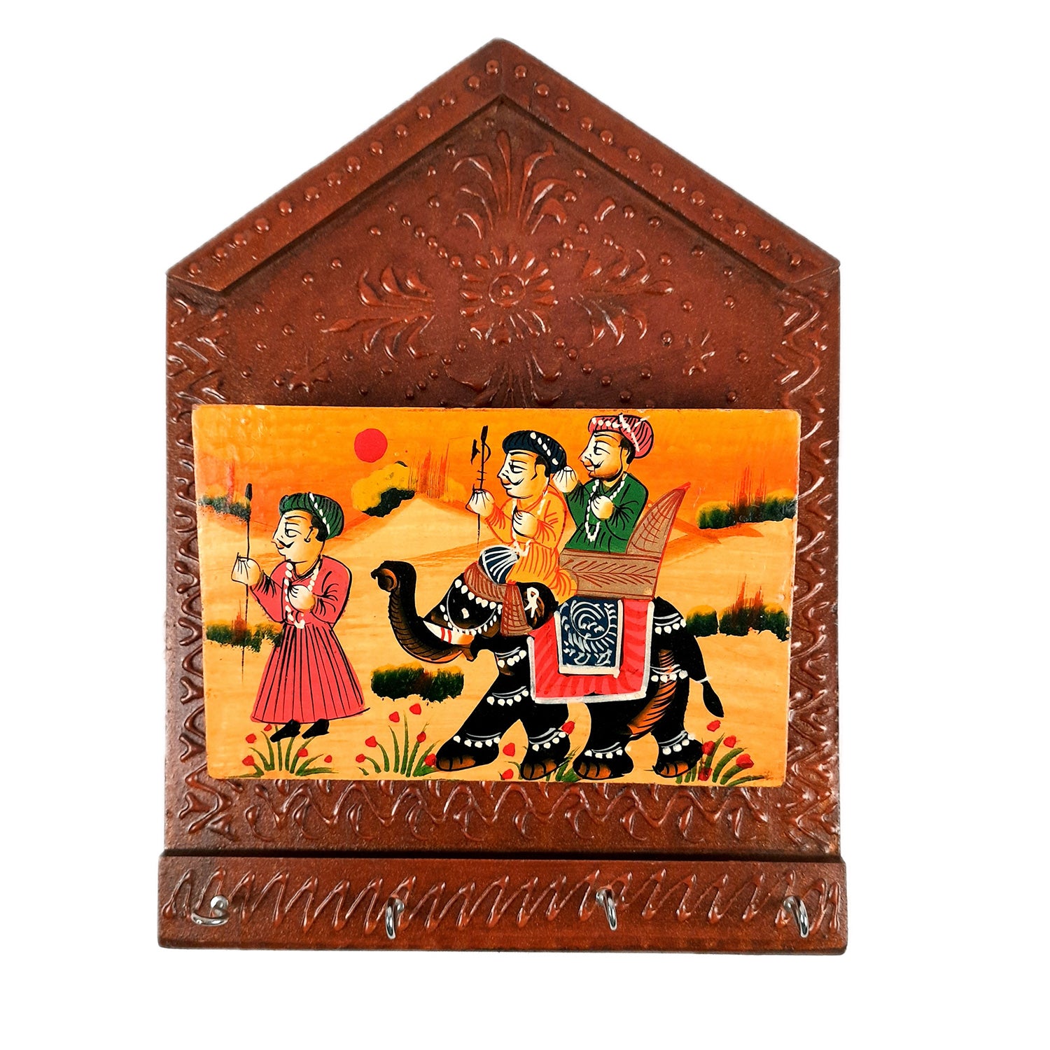 Key Holder with Small Letter Rack | Key Hook Stand | Wooden Keys & Paper Organizer - For Home, Entrance, Office Decor & Gifts - 11 Inch (4 Hooks) - Apkamart #Style_Pack of 1