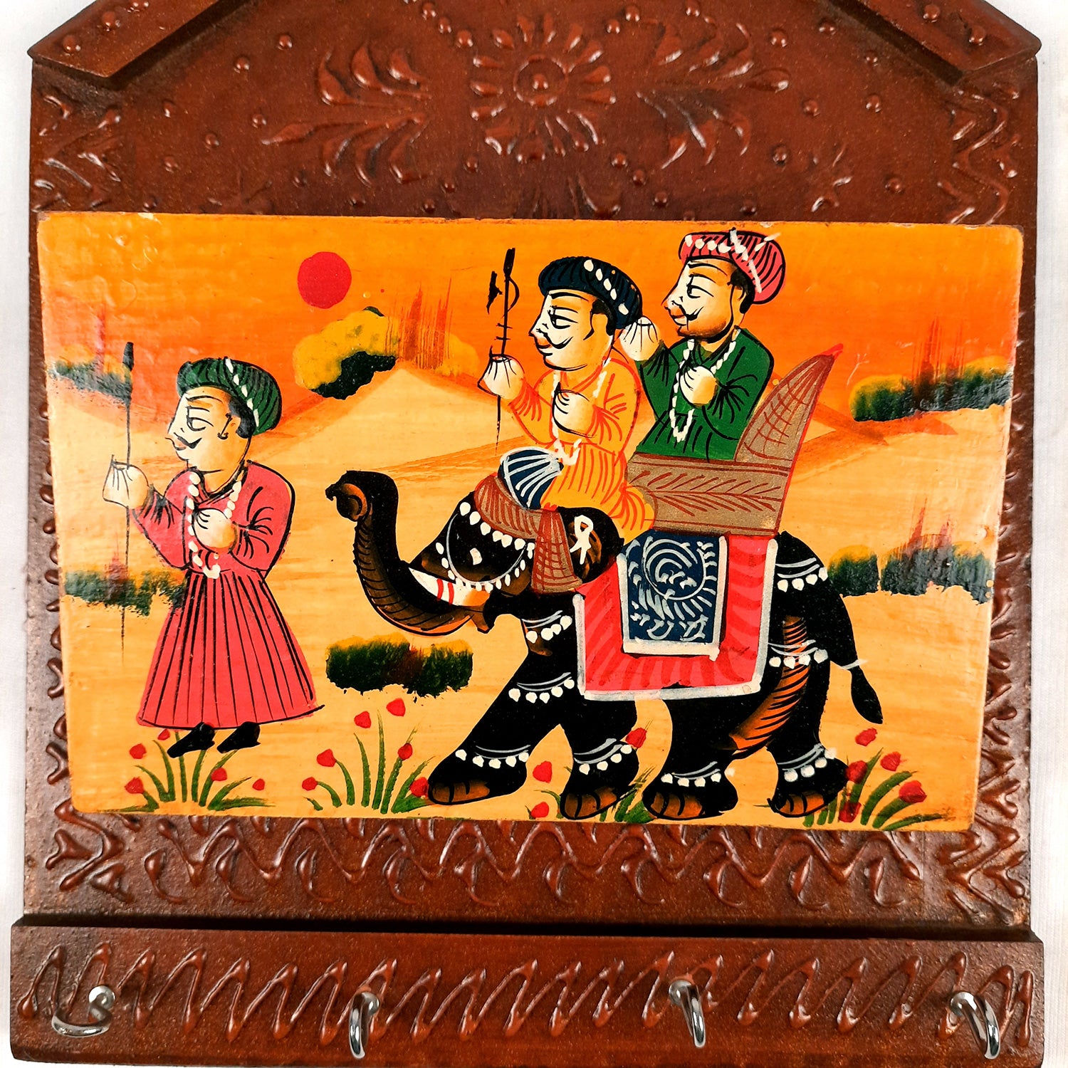 Key Holder with Small Letter Rack | Key Hook Stand | Wooden Keys & Paper Organizer - For Home, Entrance, Office Decor & Gifts - 11 Inch (4 Hooks) - Apkamart #Style_Pack of 1