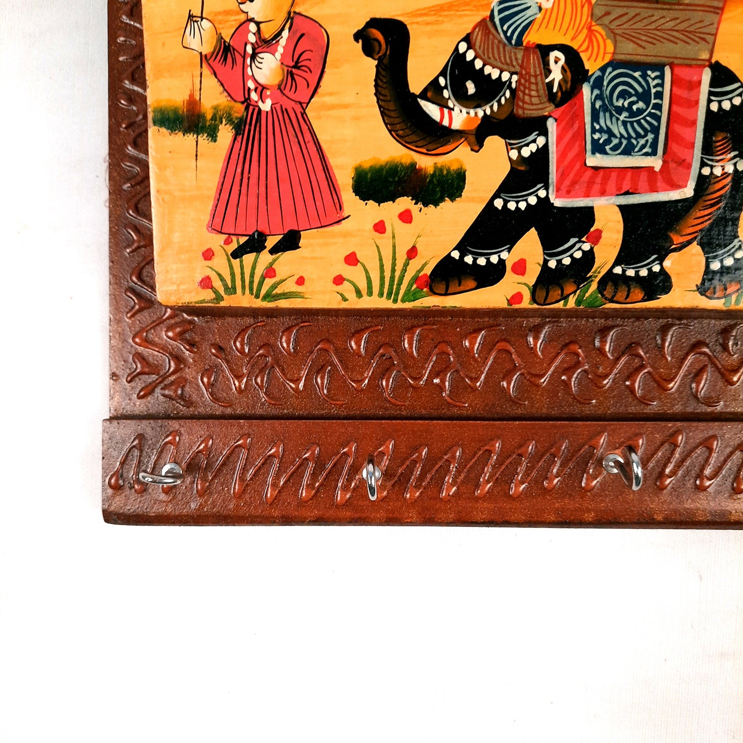 Key Holder with Small Letter Rack | Key Hook Stand | Wooden Keys & Paper Organizer - For Home, Entrance, Office Decor & Gifts - 11 Inch (4 Hooks) - Apkamart #Style_Pack of 1