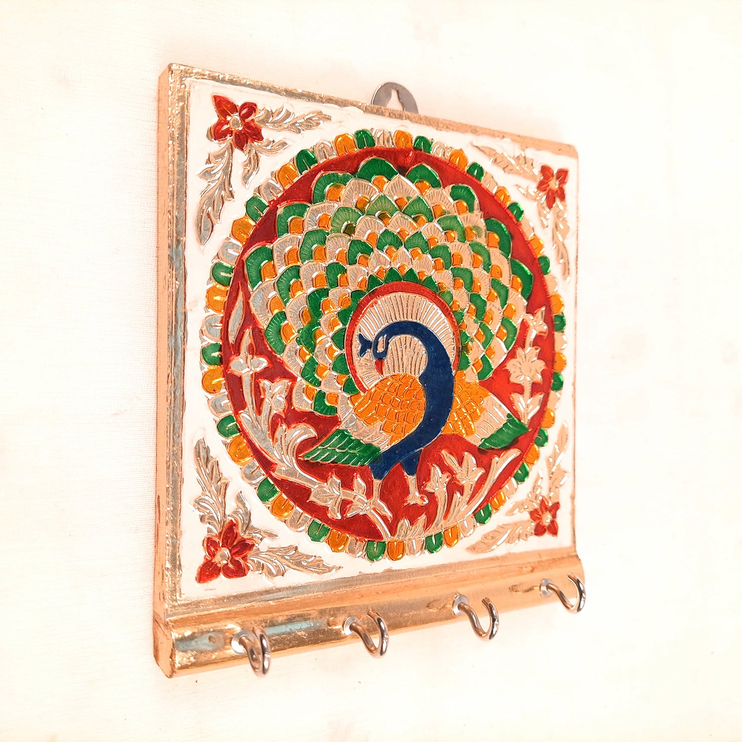 Key Holder Stands | Keys Hook Hangers - Minakari Design | Keys Organizer - For Home, Entrance, Office Decor & Gifts - 5 Inch (4 Hooks) - Apkamart