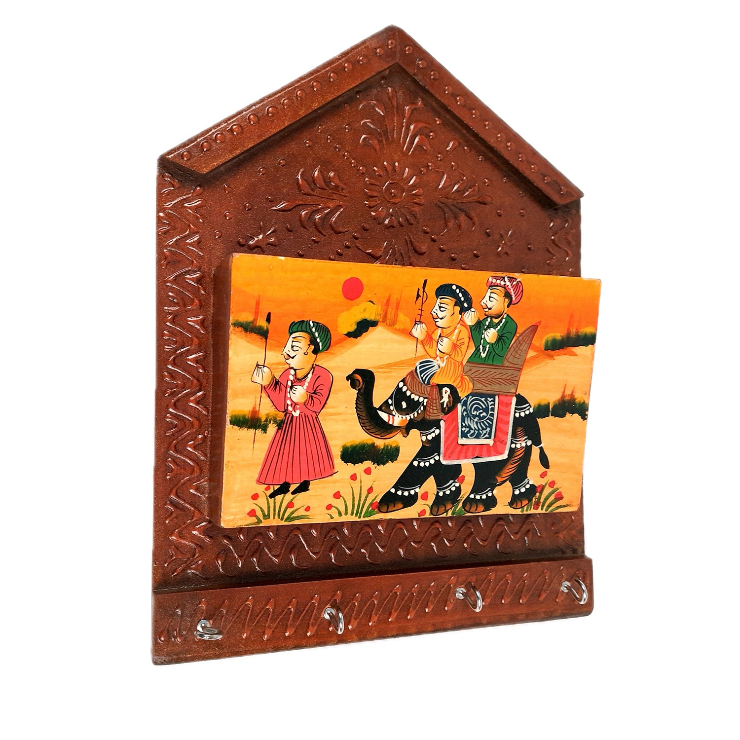 Key Holder with Small Letter Rack | Key Hook Stand | Wooden Keys & Paper Organizer - For Home, Entrance, Office Decor & Gifts - 11 Inch (4 Hooks) - Apkamart #Style_Pack of 1