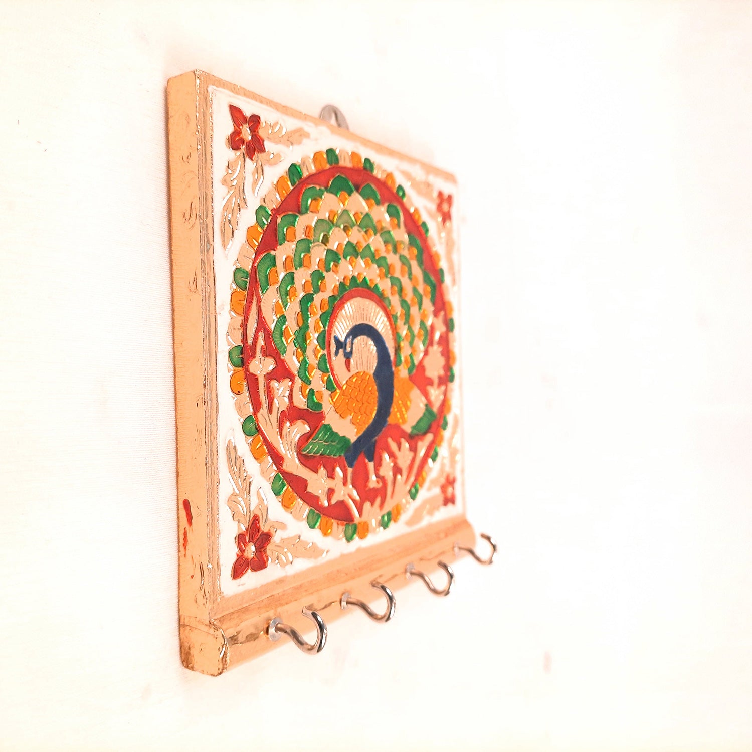 Key Holder Stands | Keys Hook Hangers - Minakari Design | Keys Organizer - For Home, Entrance, Office Decor & Gifts - 5 Inch (4 Hooks) - Apkamart