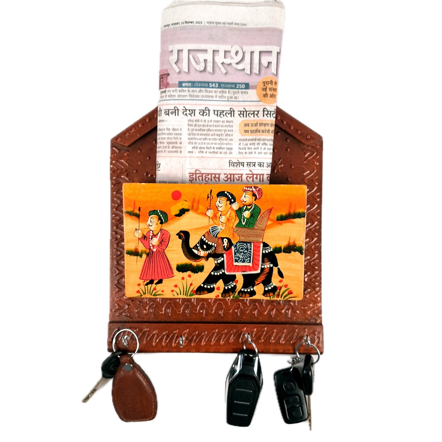 Key Holder with Small Letter Rack | Key Hook Stand | Wooden Keys & Paper Organizer - For Home, Entrance, Office Decor & Gifts - 11 Inch (4 Hooks) - Apkamart #Style_Pack of 2