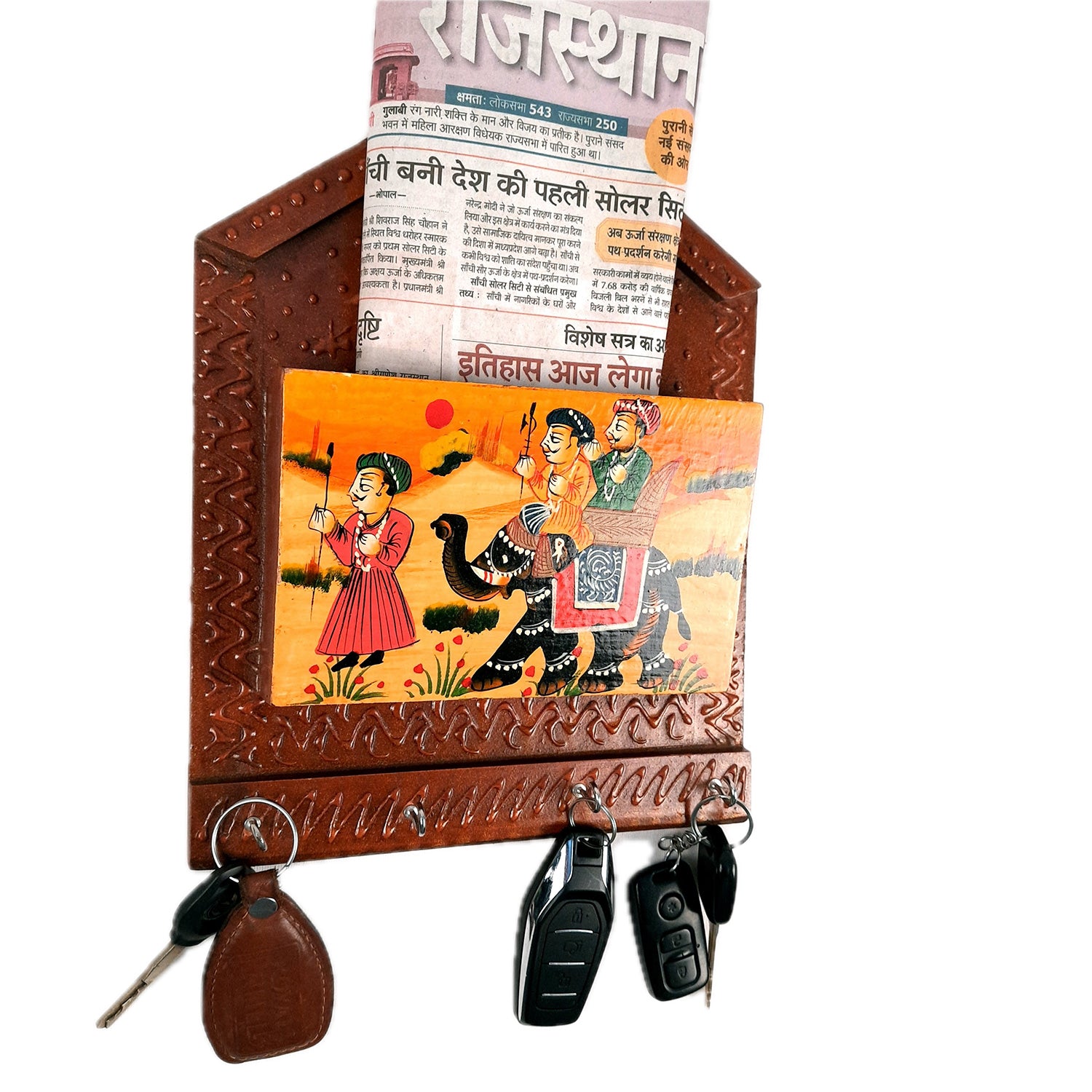 Key Holder with Small Letter Rack | Key Hook Stand | Wooden Keys & Paper Organizer - For Home, Entrance, Office Decor & Gifts - 11 Inch (4 Hooks) - Apkamart #Style_Pack of 2