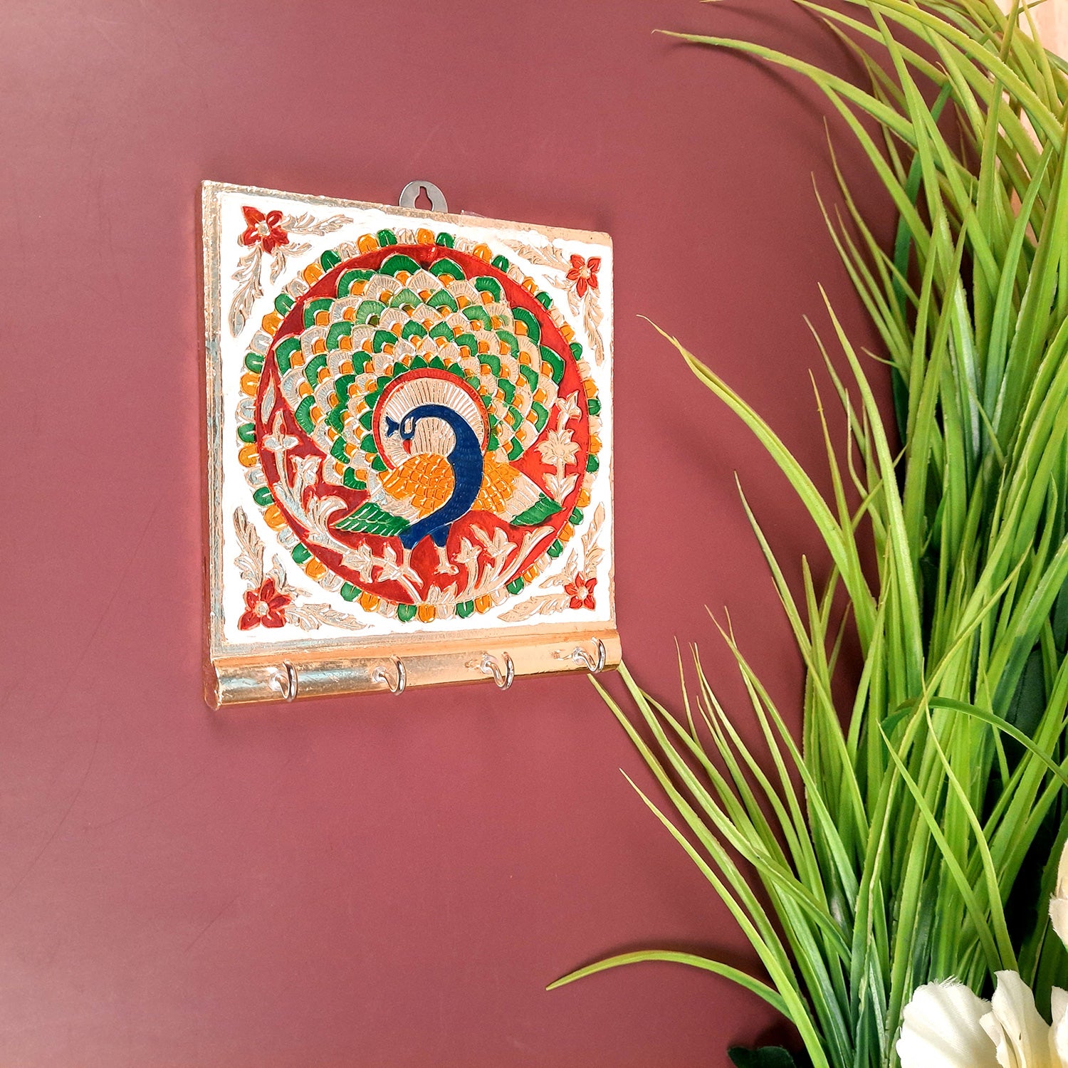 Key Holder Stands | Keys Hook Hangers - Minakari Design | Keys Organizer - For Home, Entrance, Office Decor & Gifts - 5 Inch (4 Hooks) - Apkamart