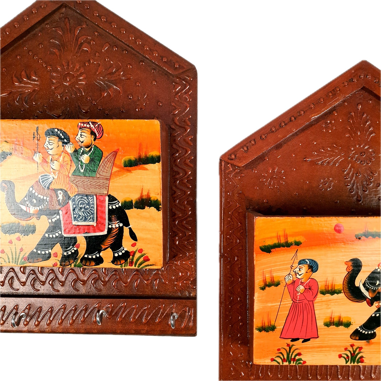 Key Holder with Small Letter Rack | Key Hook Stand | Wooden Keys & Paper Organizer - For Home, Entrance, Office Decor & Gifts - 11 Inch (4 Hooks) - Apkamart #Style_Pack of 2