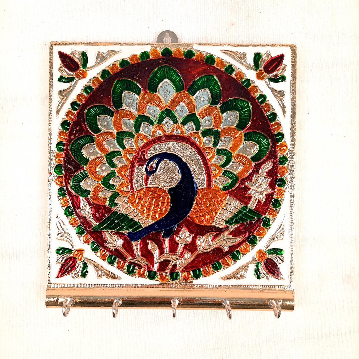 Key Holder Stands | Keys Hook Wall Hangers With Minakari Work| Keys Organizer - For Home, Entrance, Office Decor & Gifts - 5 Inch (4 Hooks) - Apkamart #Style_Pack of 1