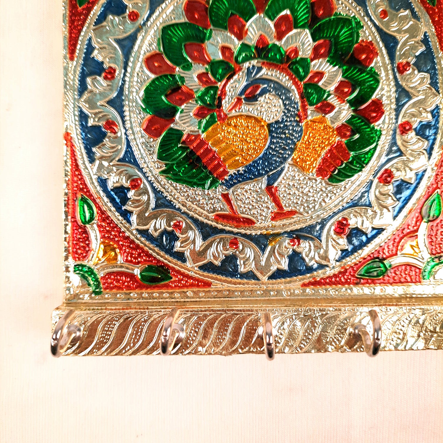 Key Holder Stands | Keys Hook Hangers - Minakari Peacock Design | Keys Organizer - For Home, Entrance, Office Decor & Gifts - 6 Inch (5 Hooks) - Apkamart #style_Pack of 1